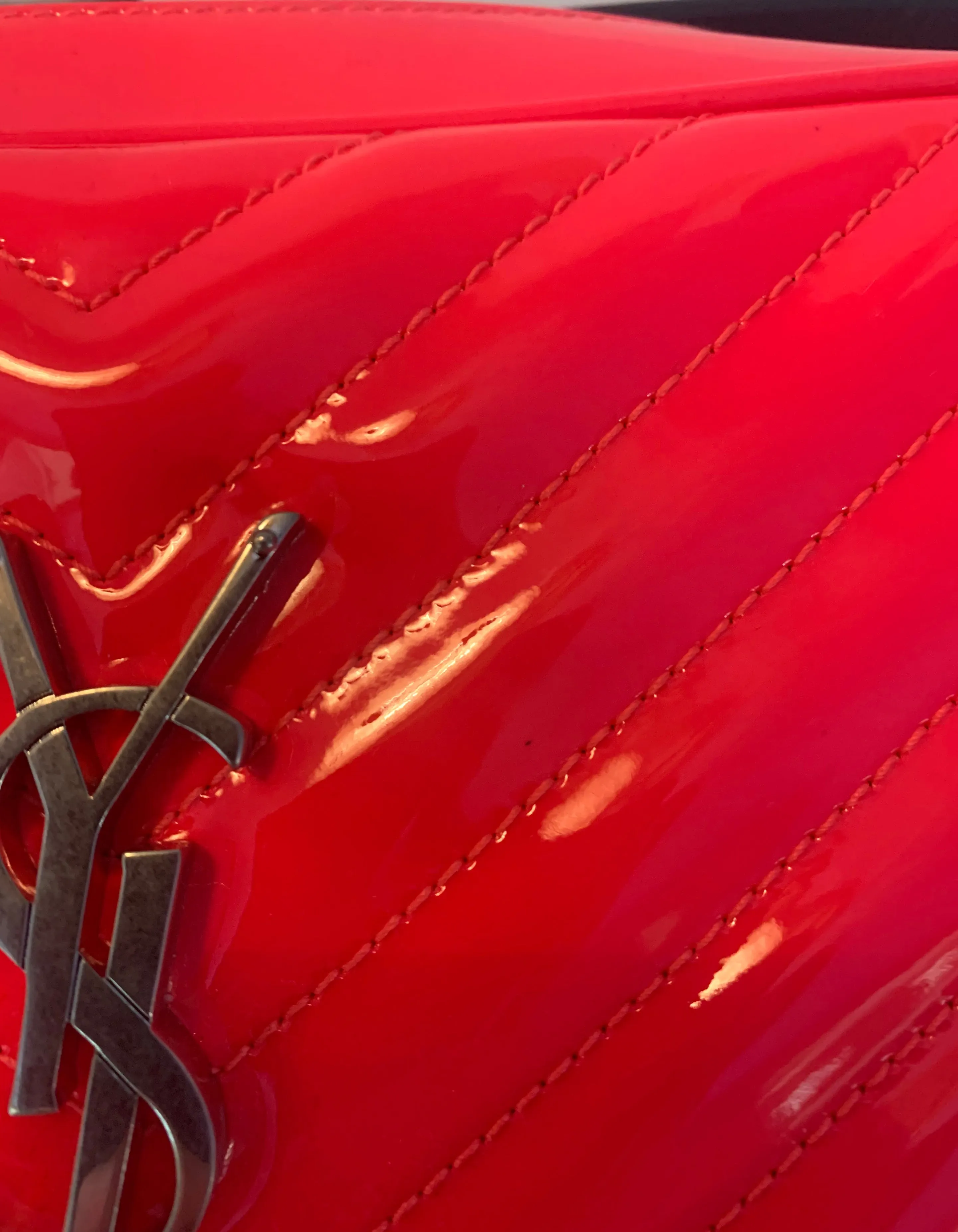 Saint Laurent Neon Pink Matelasse Patent Leather Lou Crossbody Camera Bag