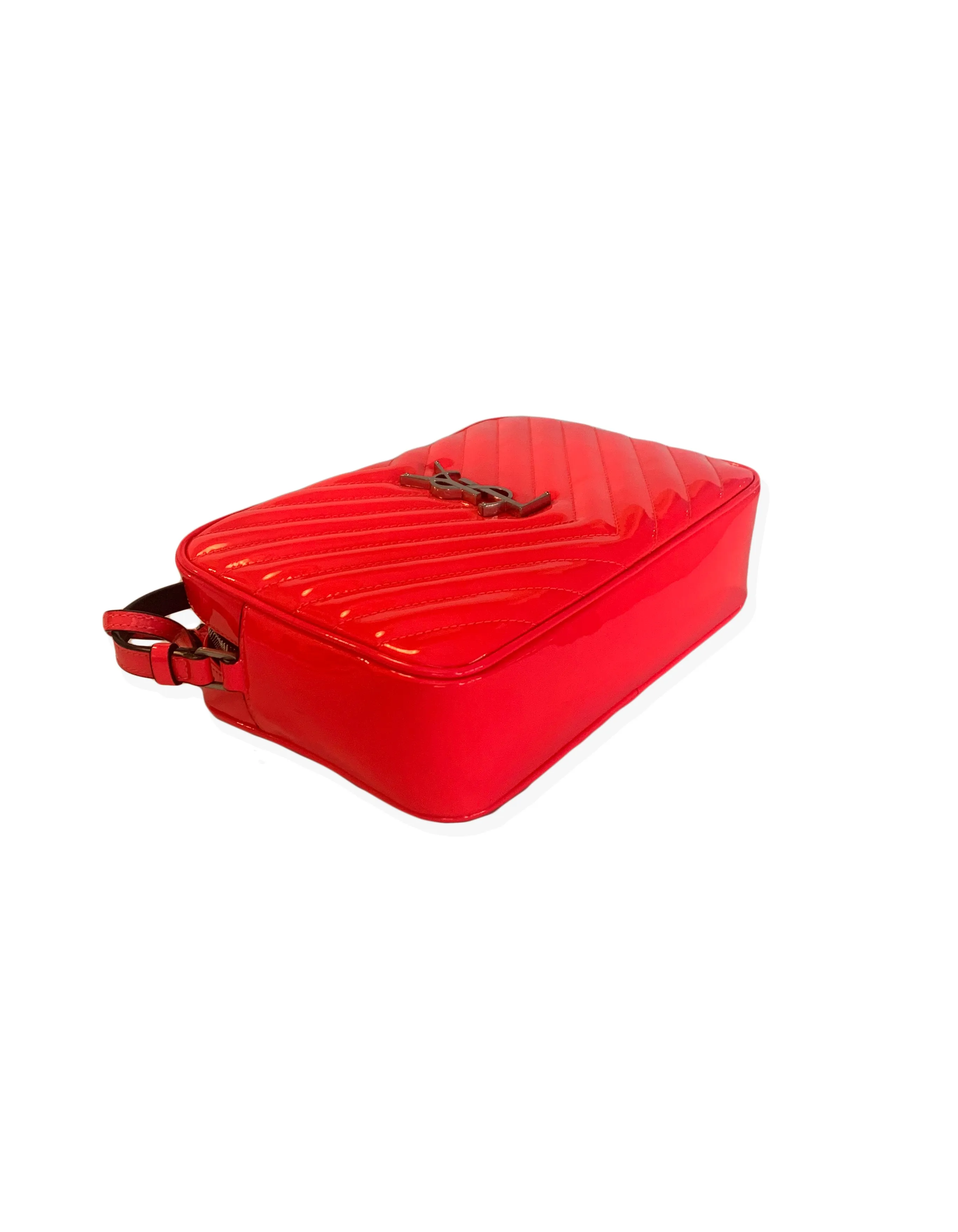 Saint Laurent Neon Pink Matelasse Patent Leather Lou Crossbody Camera Bag