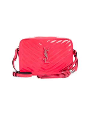Saint Laurent Neon Pink Matelasse Patent Leather Lou Crossbody Camera Bag