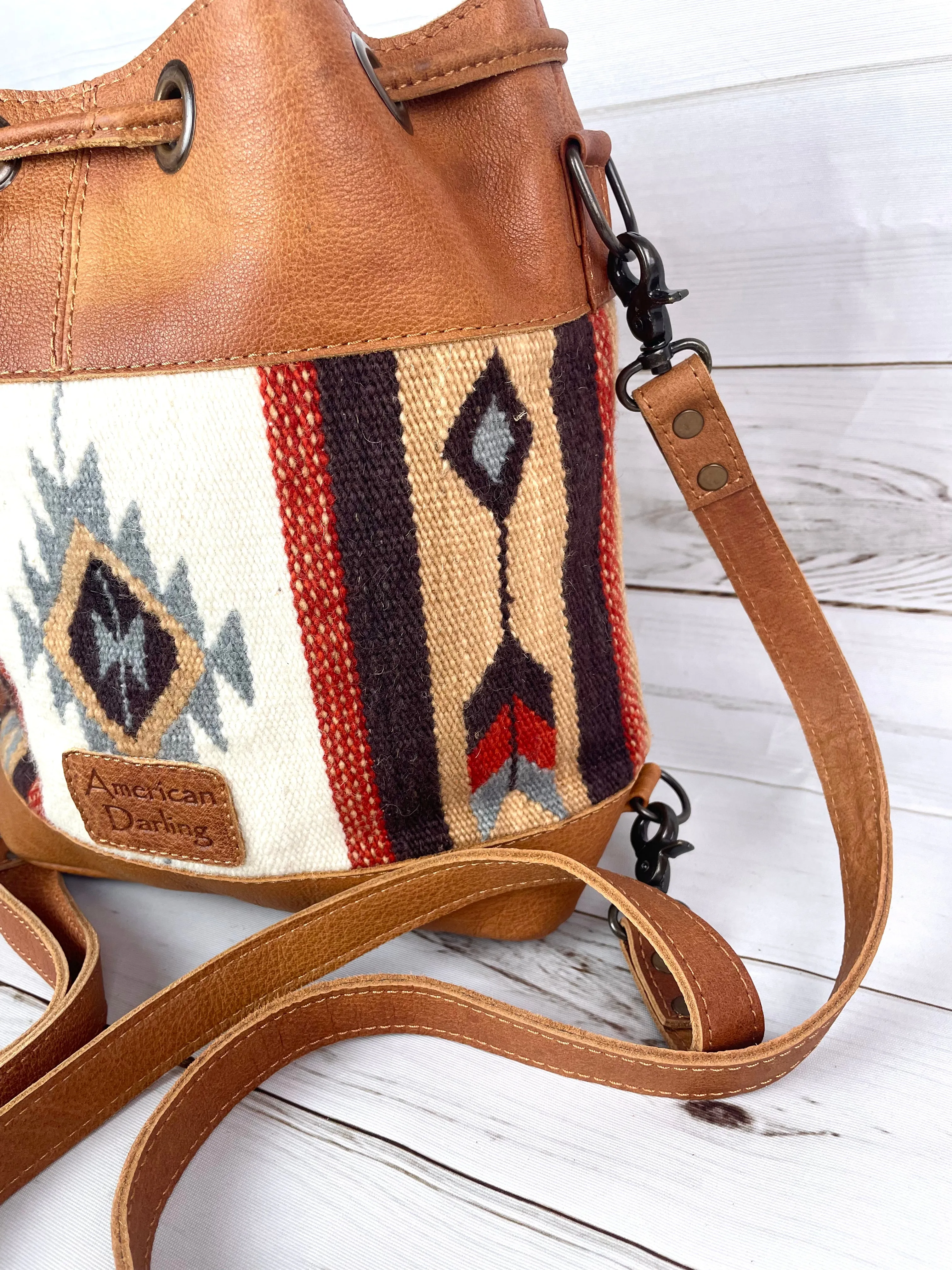 SALE! Churro Arrow Convertible Leather Wool Crossbody Backpack Bucket Bag