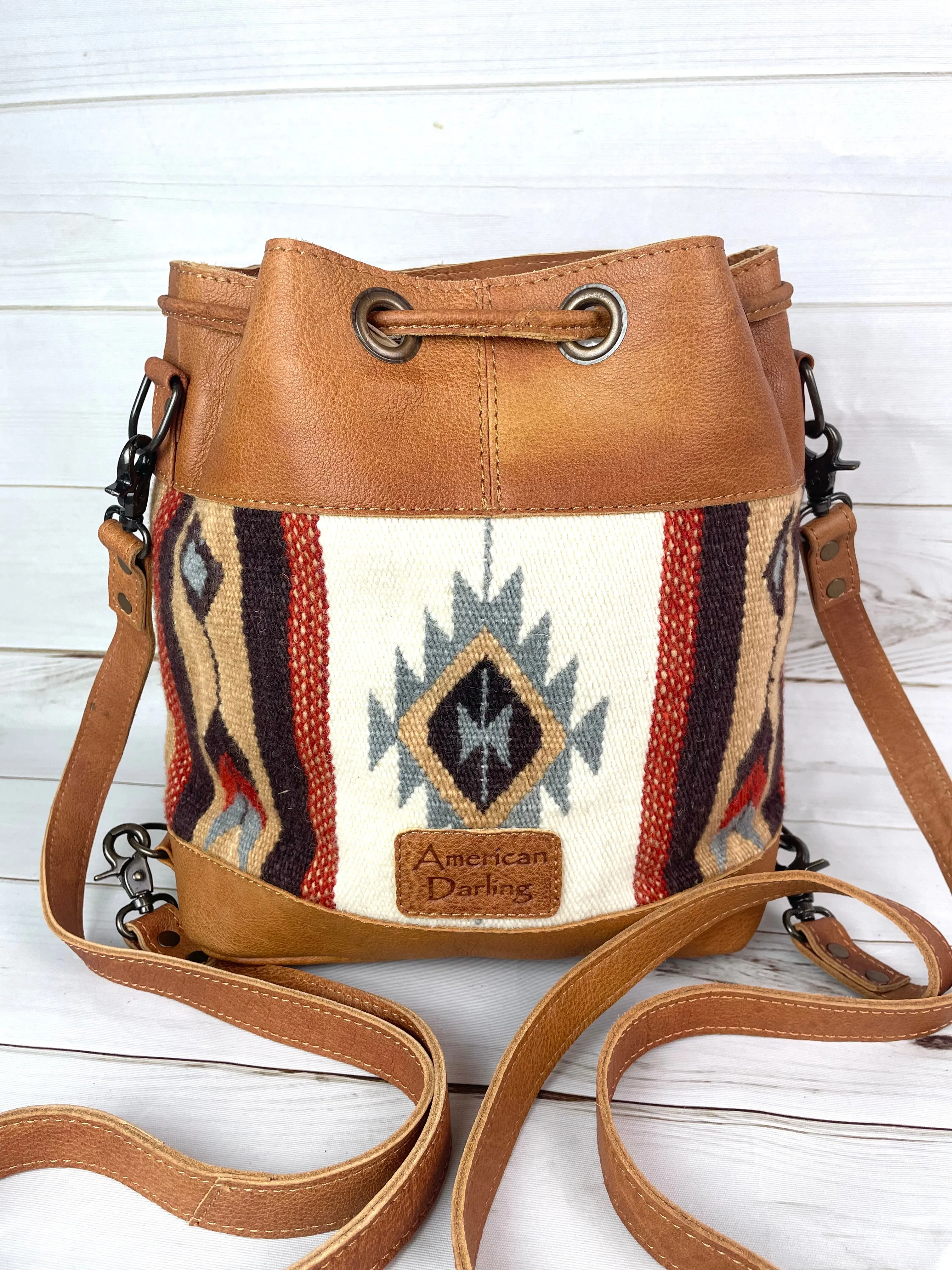 SALE! Churro Arrow Convertible Leather Wool Crossbody Backpack Bucket Bag