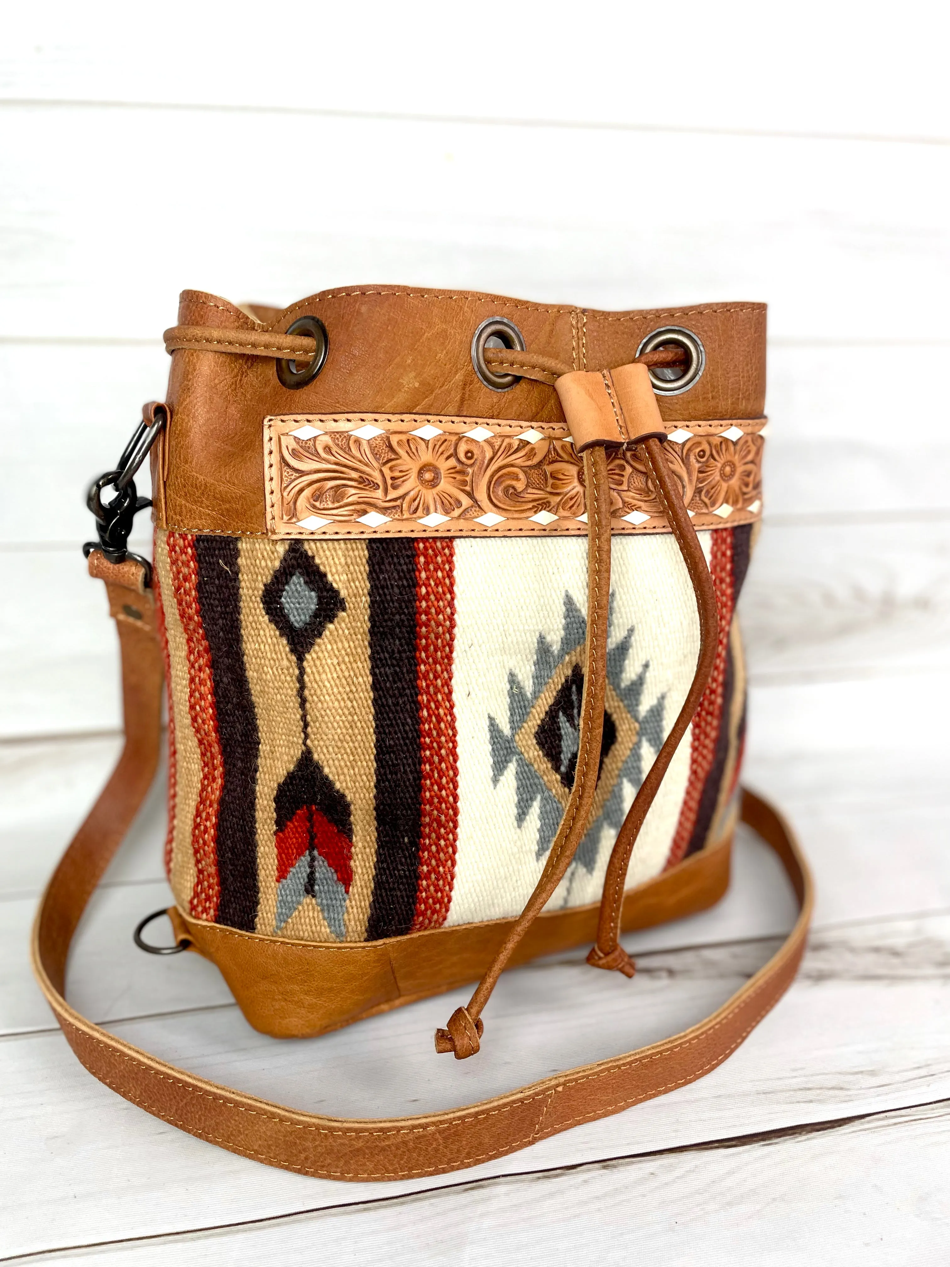 SALE! Churro Arrow Convertible Leather Wool Crossbody Backpack Bucket Bag