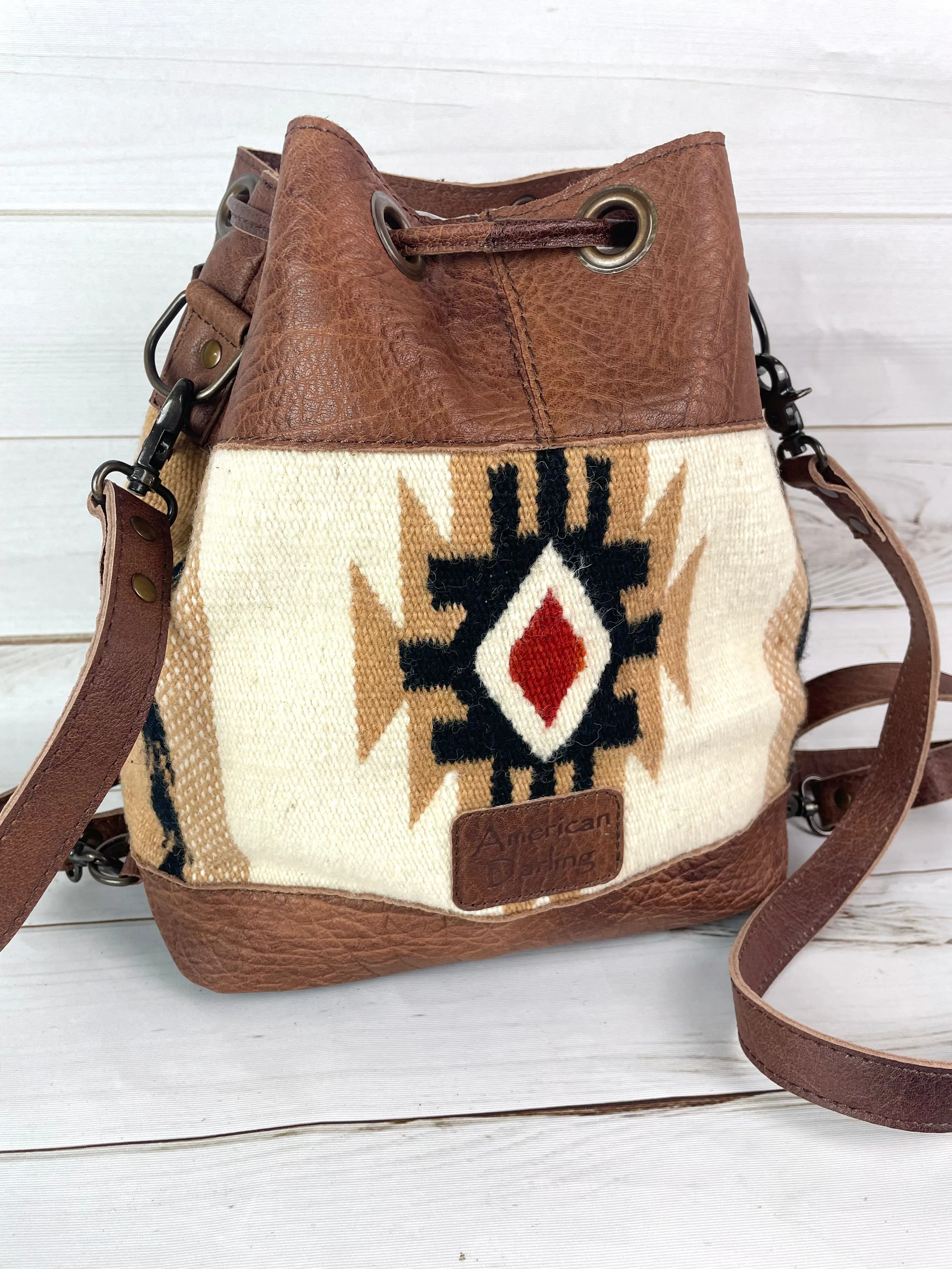 SALE! Tan Churro Convertible Leather Wool Crossbody Backpack Bucket Bag