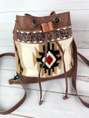 SALE! Tan Churro Convertible Leather Wool Crossbody Backpack Bucket Bag