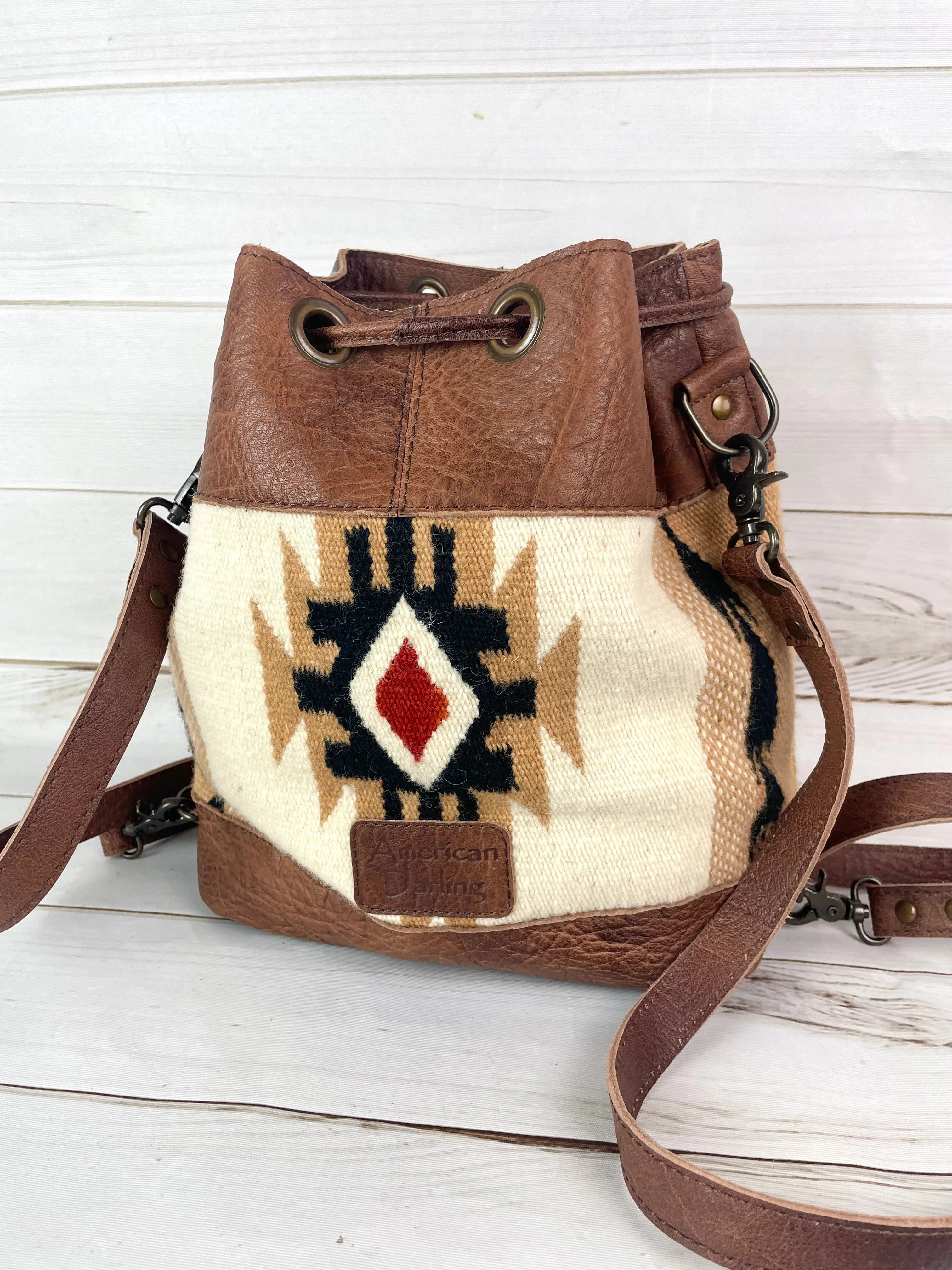 SALE! Tan Churro Convertible Leather Wool Crossbody Backpack Bucket Bag