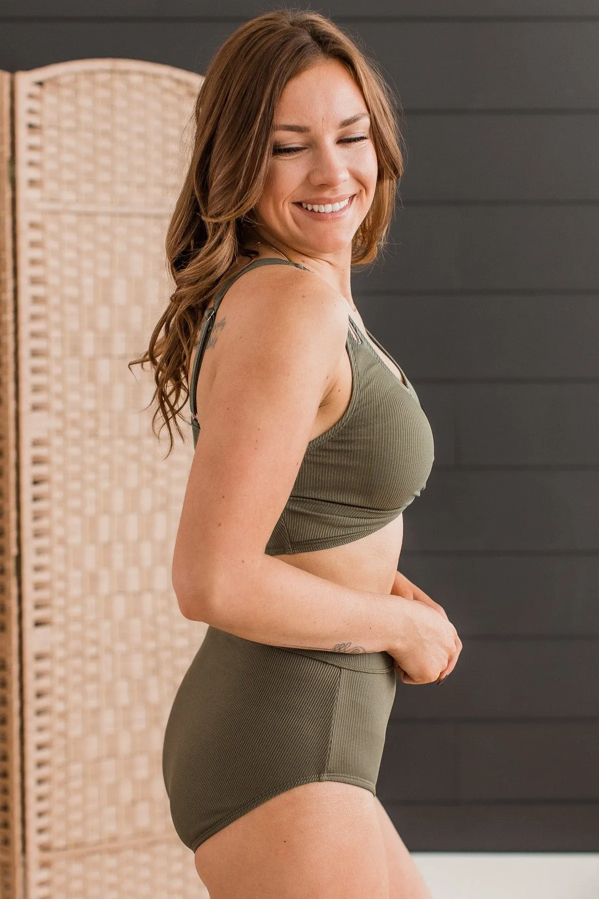 Sandy Shores Ribbed Swim Bottoms- Olive