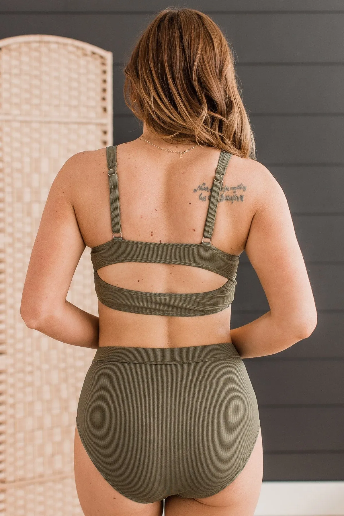 Sandy Shores Ribbed Swim Bottoms- Olive