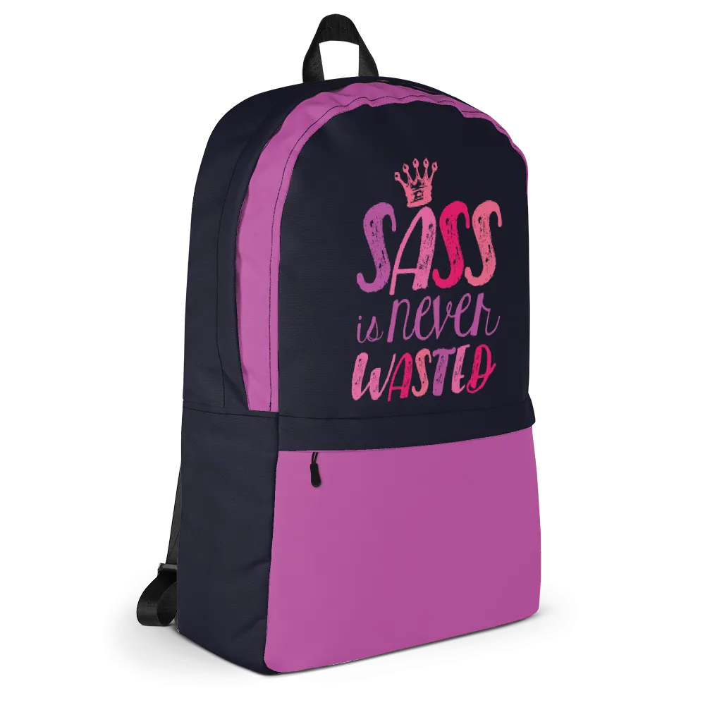 Sass is Never Wasted (Pink on Navy Backpack)