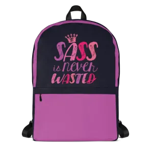 Sass is Never Wasted (Pink on Navy Backpack)