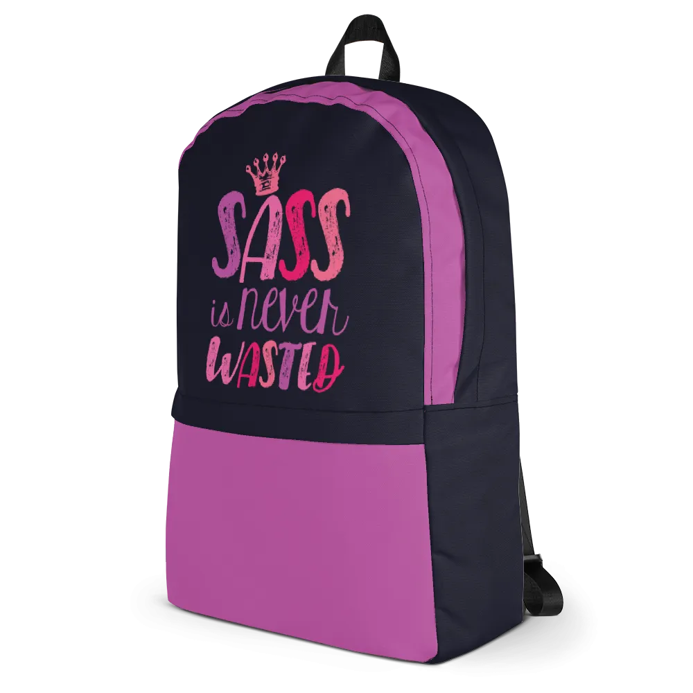 Sass is Never Wasted (Pink on Navy Backpack)