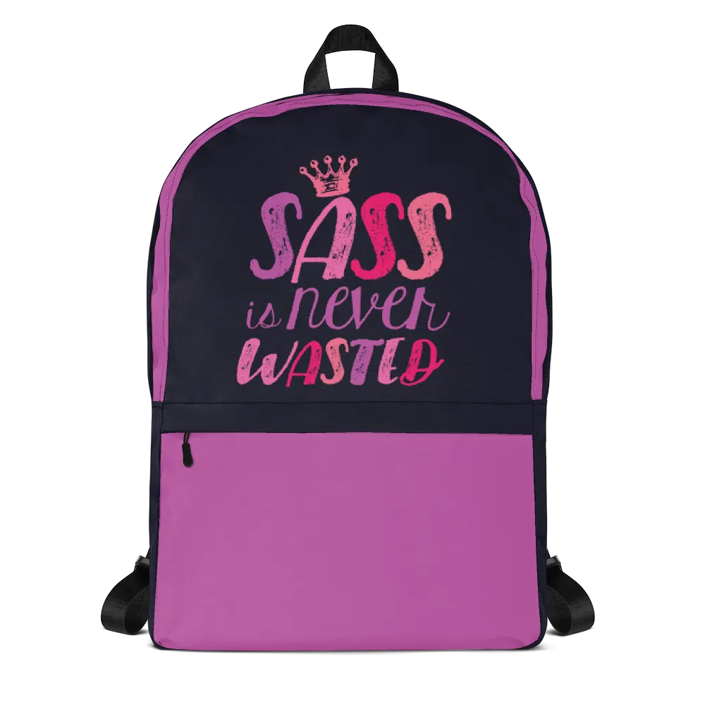 Sass is Never Wasted (Pink on Navy Backpack)