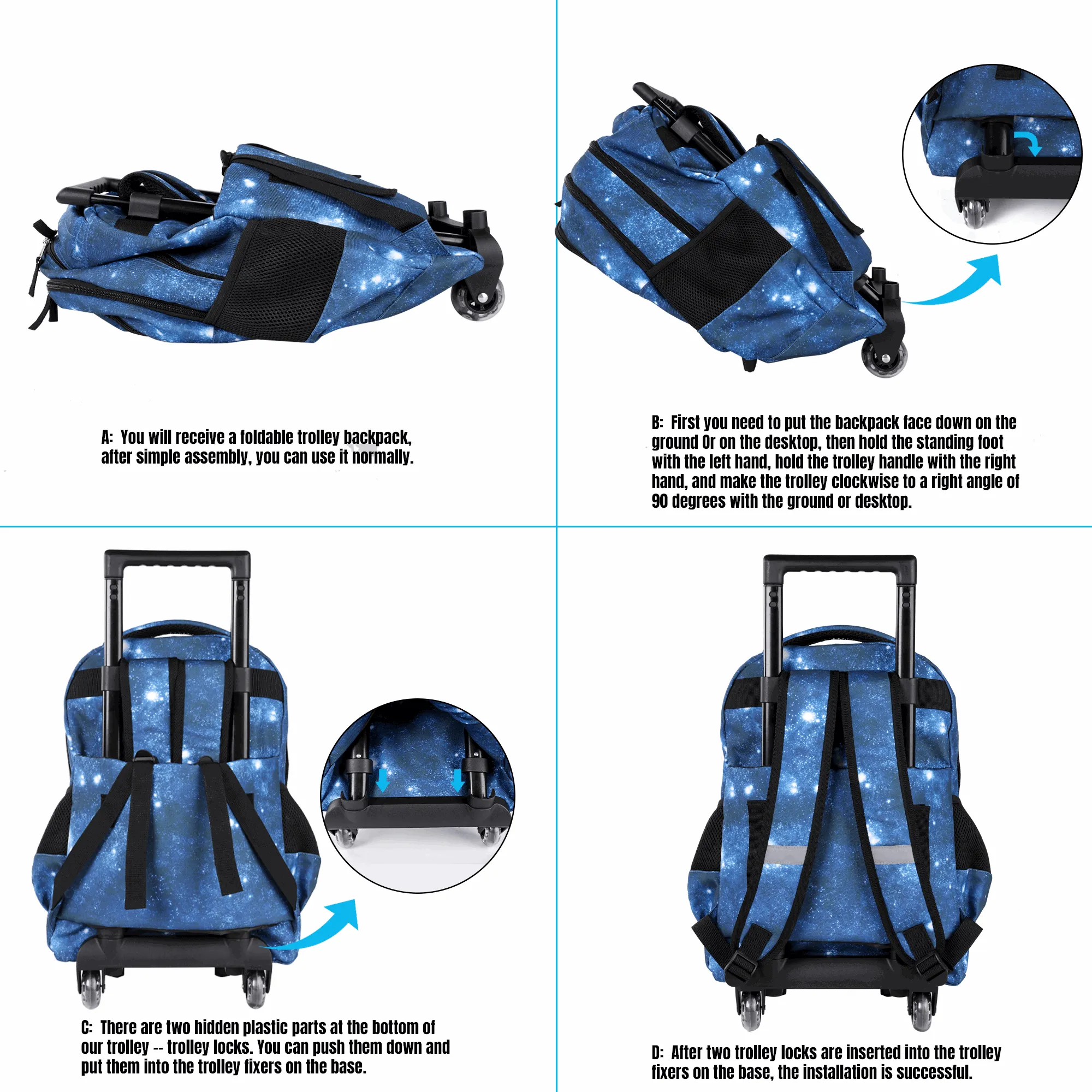 Seastig Blue Cosmonaut 18 inch Rolling Backpack