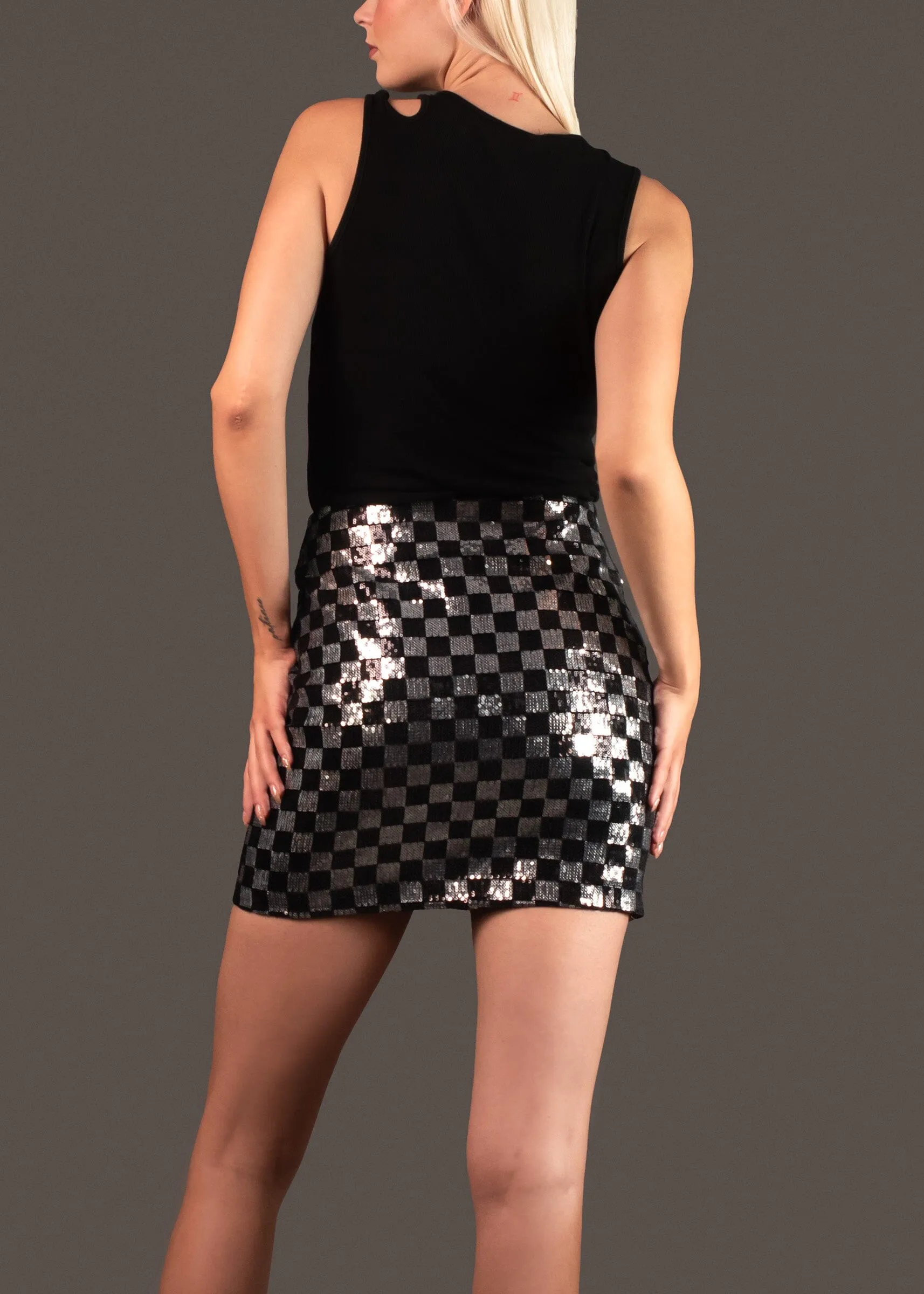 Sequin Checker Pencil Skirt