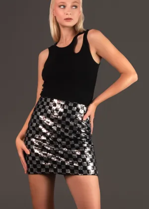 Sequin Checker Pencil Skirt