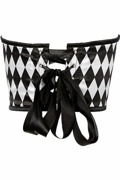Sexy Black & White Diamond Satin Open Cup Waist Cincher