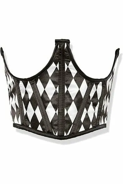 Sexy Black & White Diamond Satin Open Cup Waist Cincher
