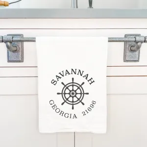 Ship Wheel w/ City and State - Cotton Tea Towel