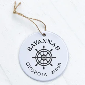 Ship Wheel w/ City and State - Ornament