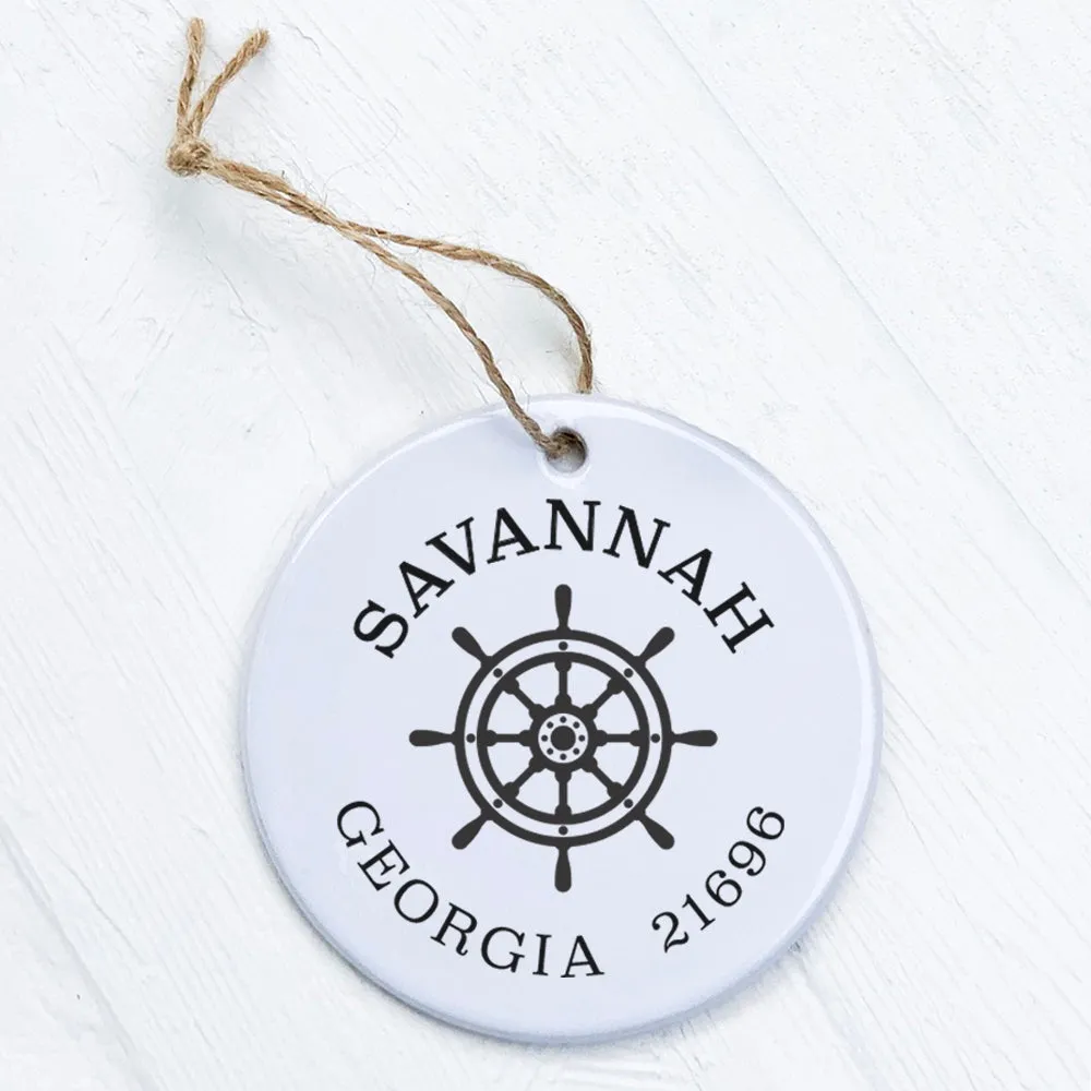 Ship Wheel w/ City and State - Ornament