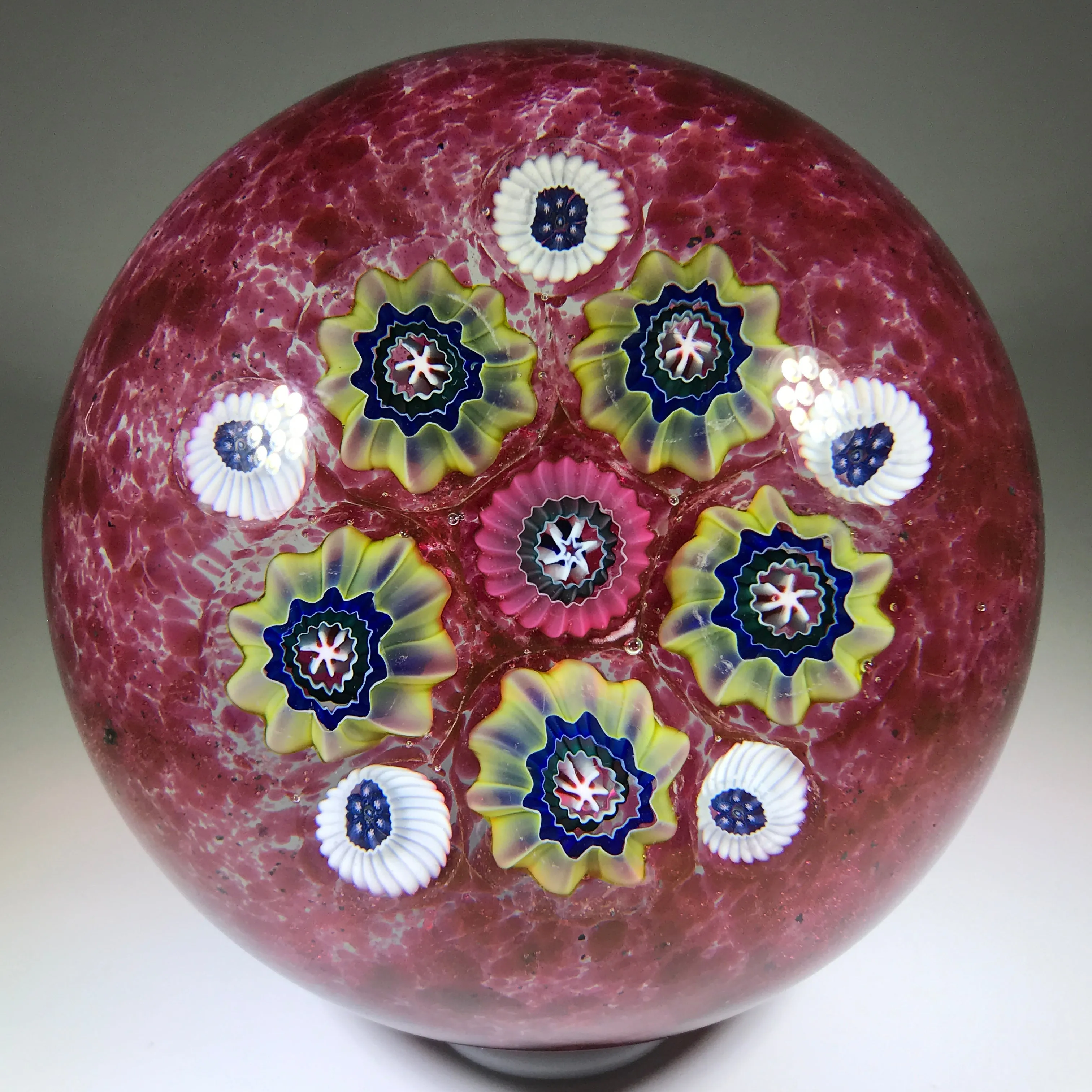 Signed Val St. Lambert Art Glass Paperweight Patterned Complex Millefiori