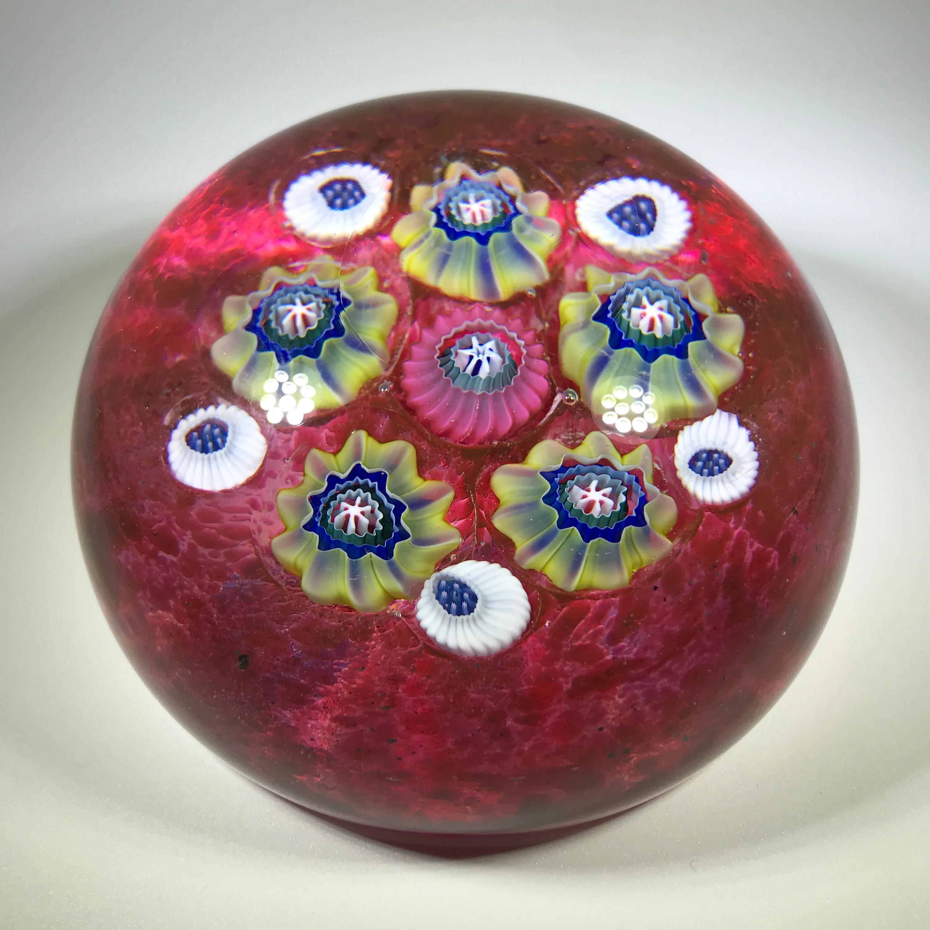 Signed Val St. Lambert Art Glass Paperweight Patterned Complex Millefiori