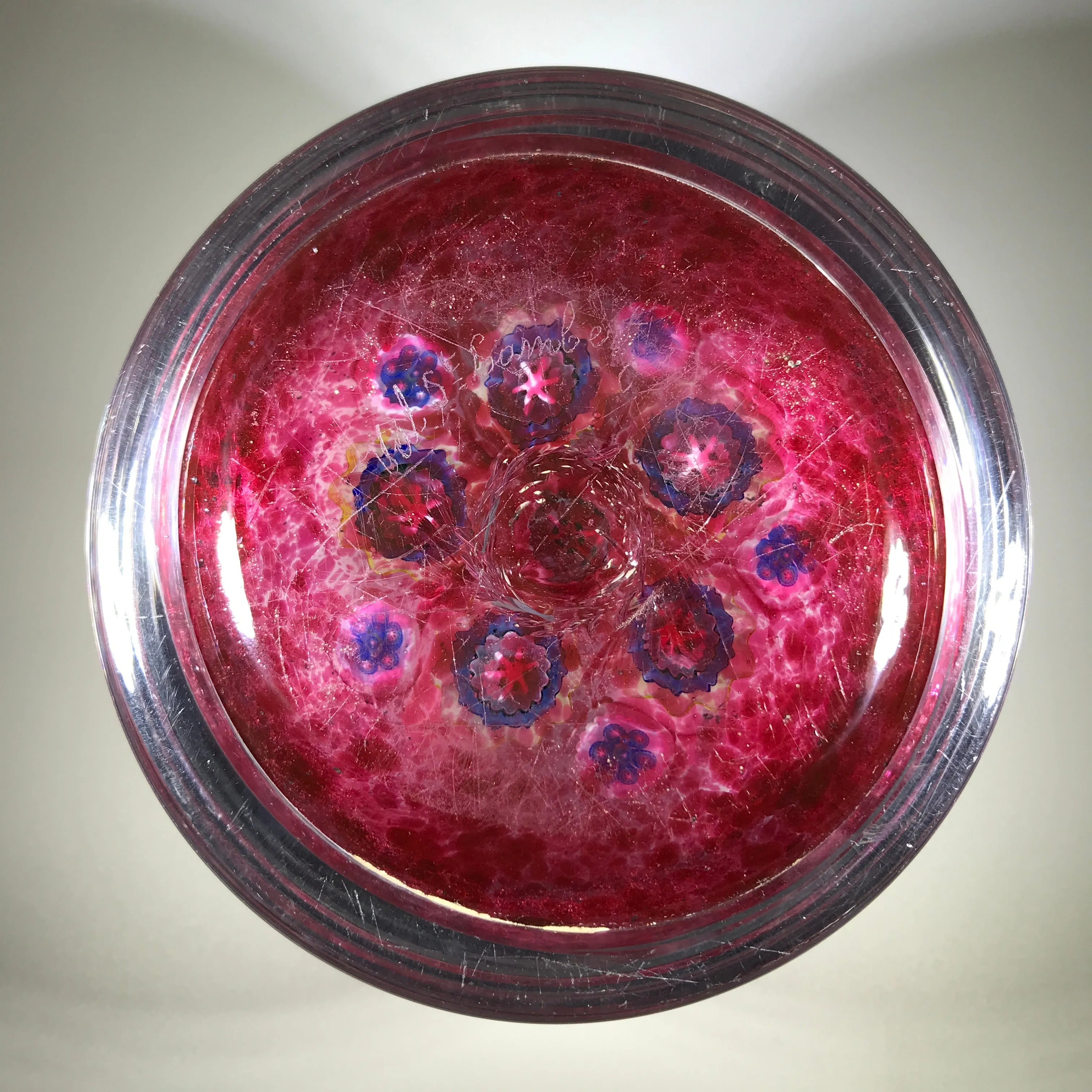 Signed Val St. Lambert Art Glass Paperweight Patterned Complex Millefiori