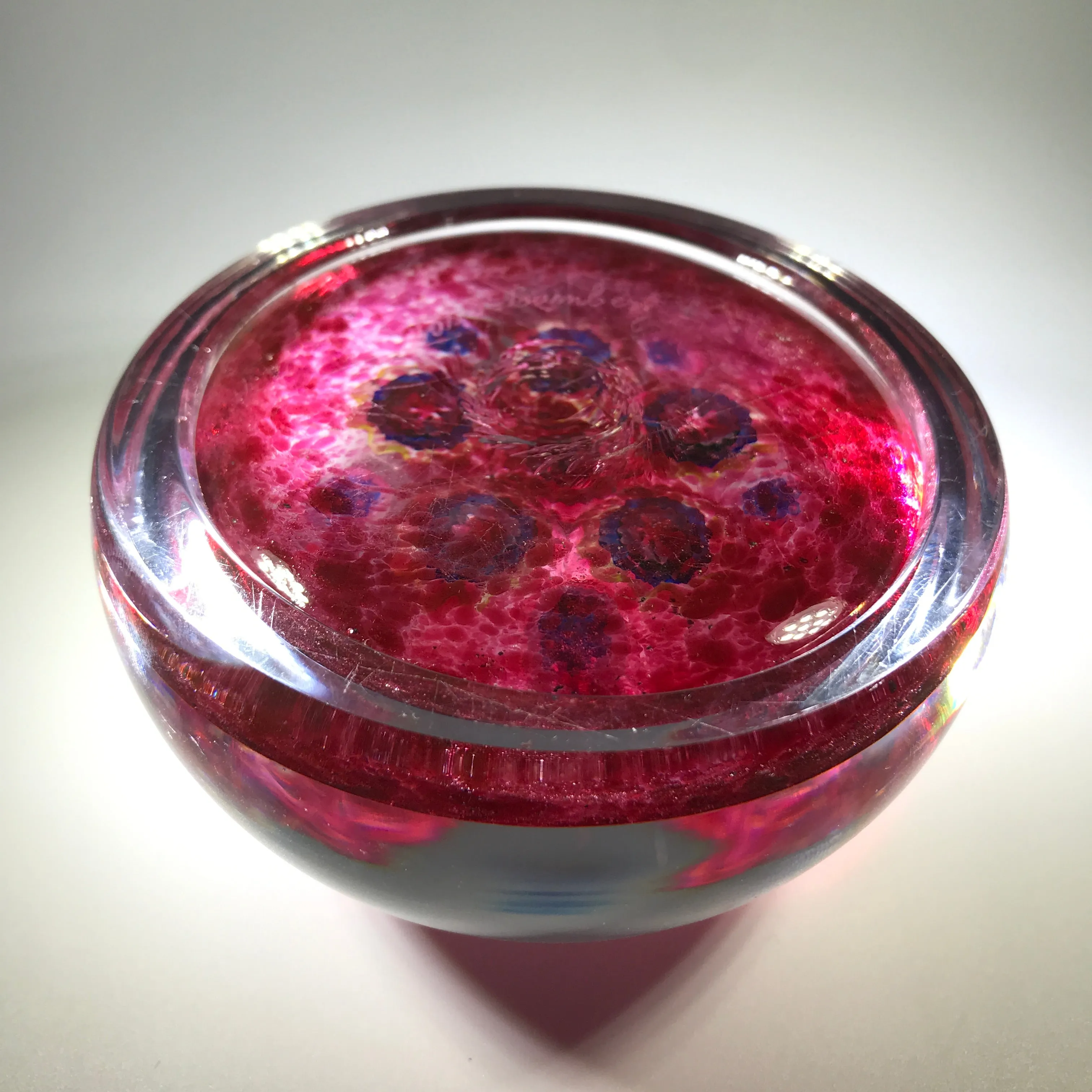 Signed Val St. Lambert Art Glass Paperweight Patterned Complex Millefiori
