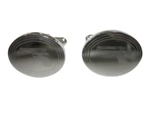 Silver Toned Etched Oval Modern Handgun Cufflinks