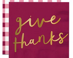 Slant Burgundy Give Thanks Paper Beverage Napkins