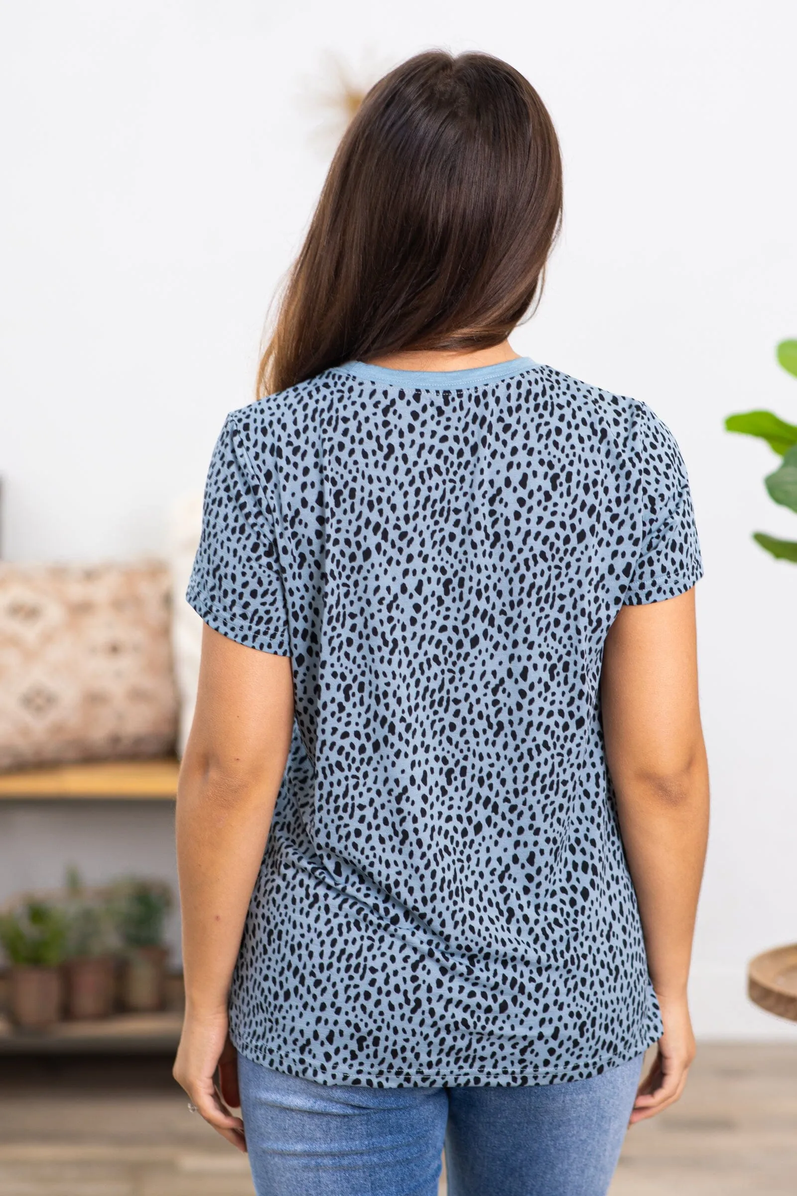 Slate Blue and Black Animal Print Top