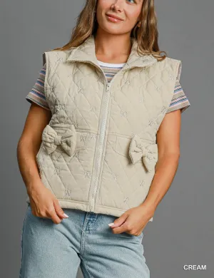 Sleeveless Quilted Vest with Bow Details By Umgee