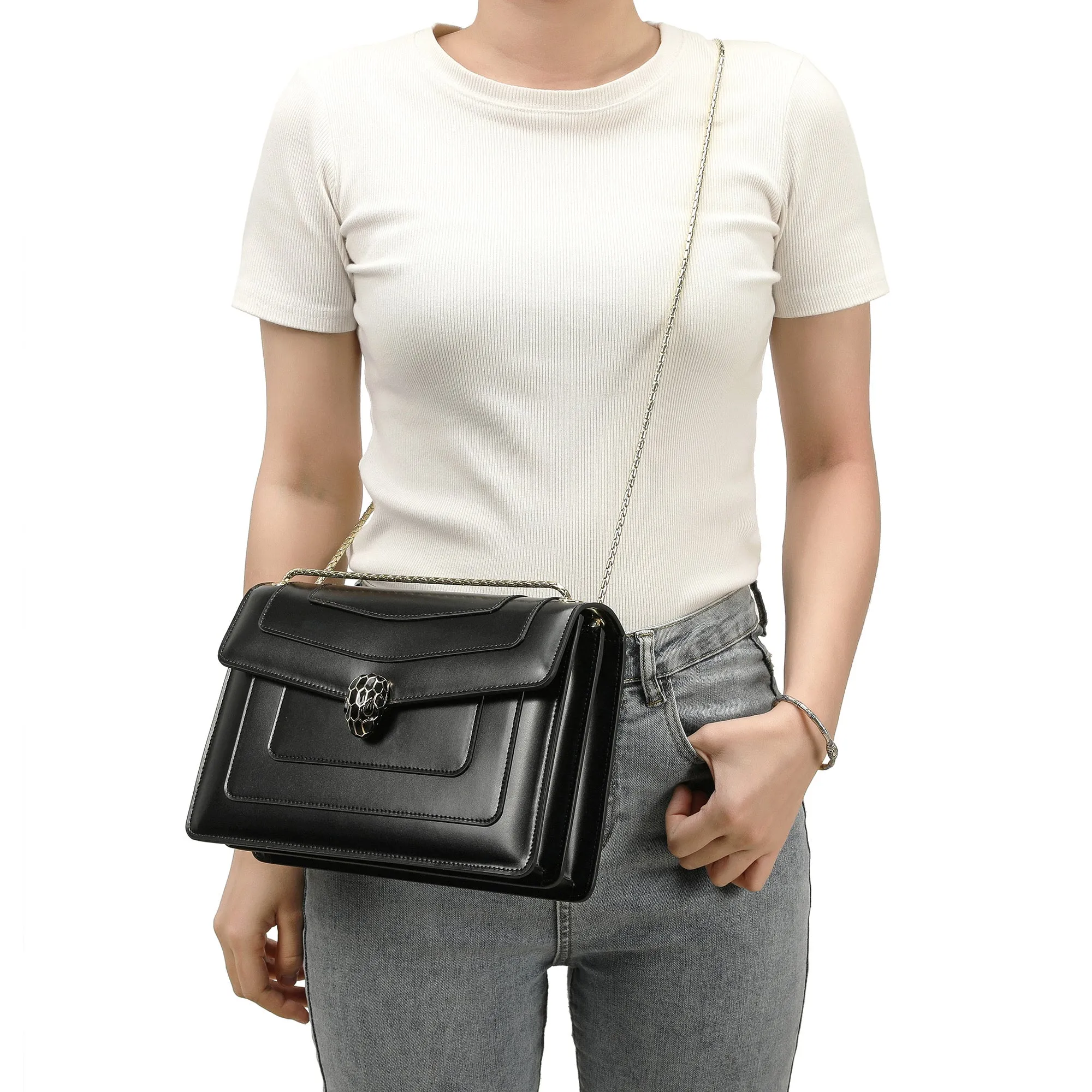 Smooth Leather Foldover Crossbody/Shoulder Bag