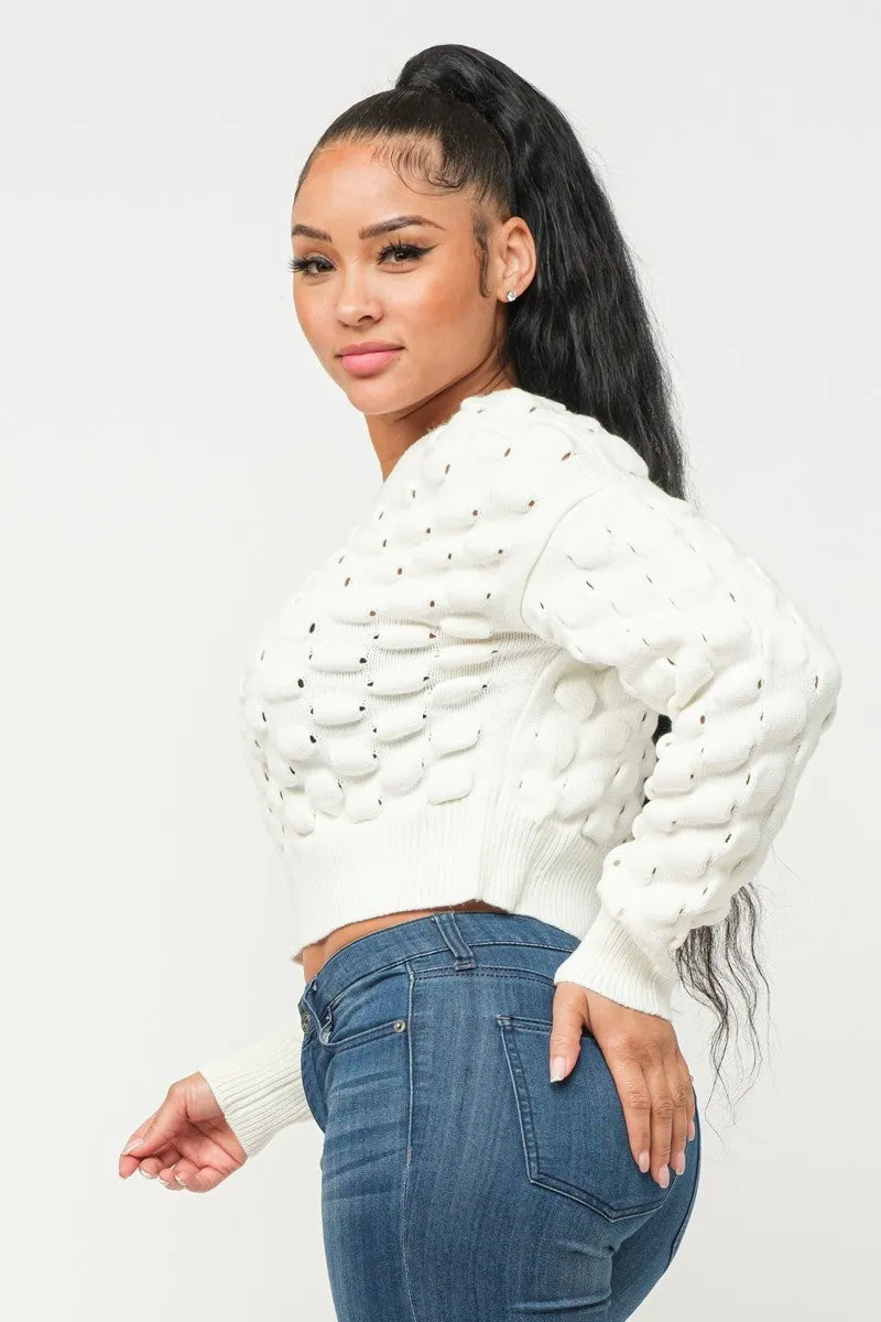 Soft Round Neck Puff Sweater Top