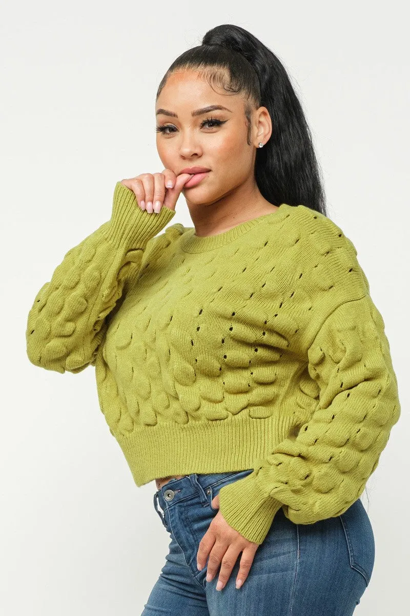 Soft Round Neck Puff Sweater Top
