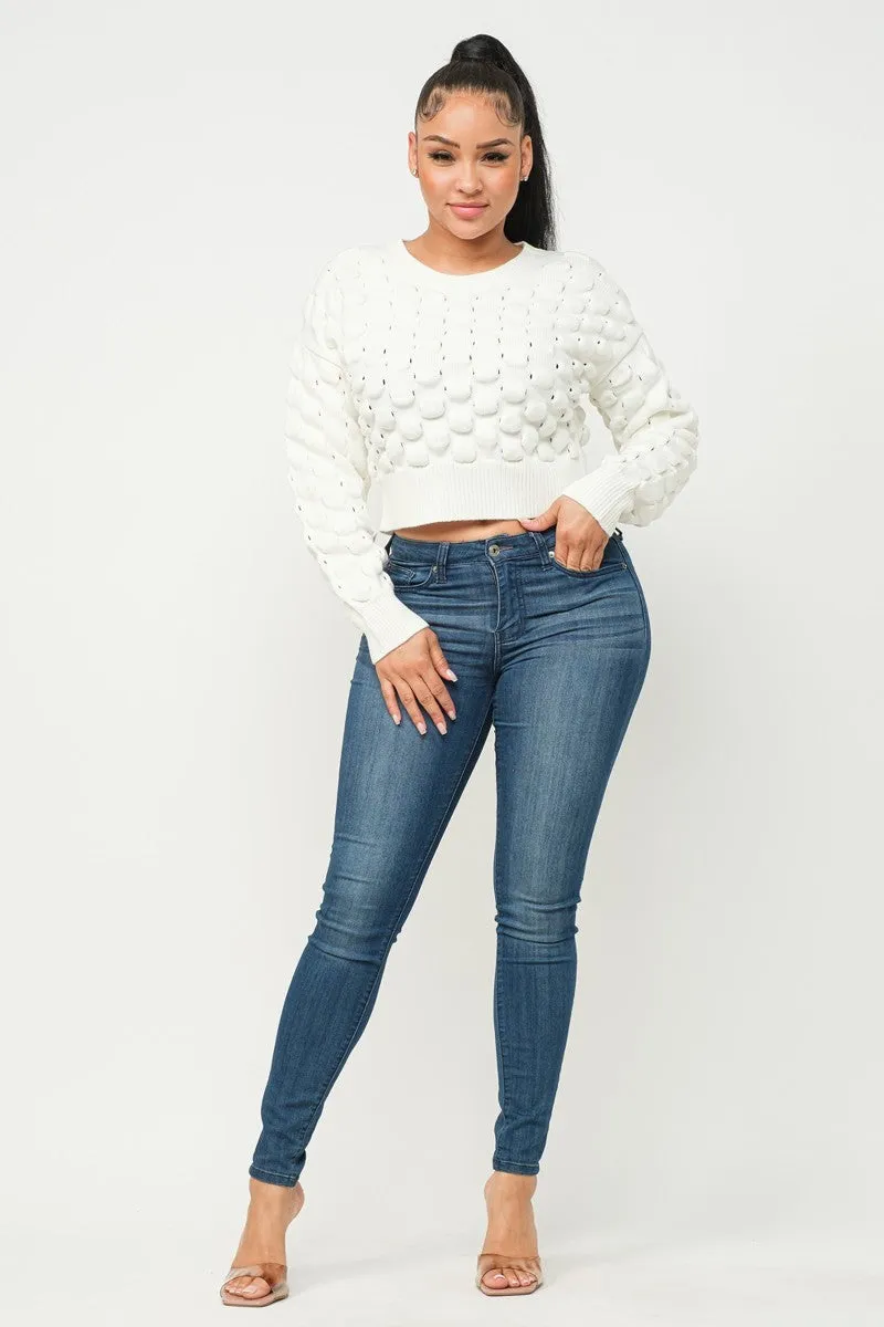 Soft Round Neck Puff Sweater Top