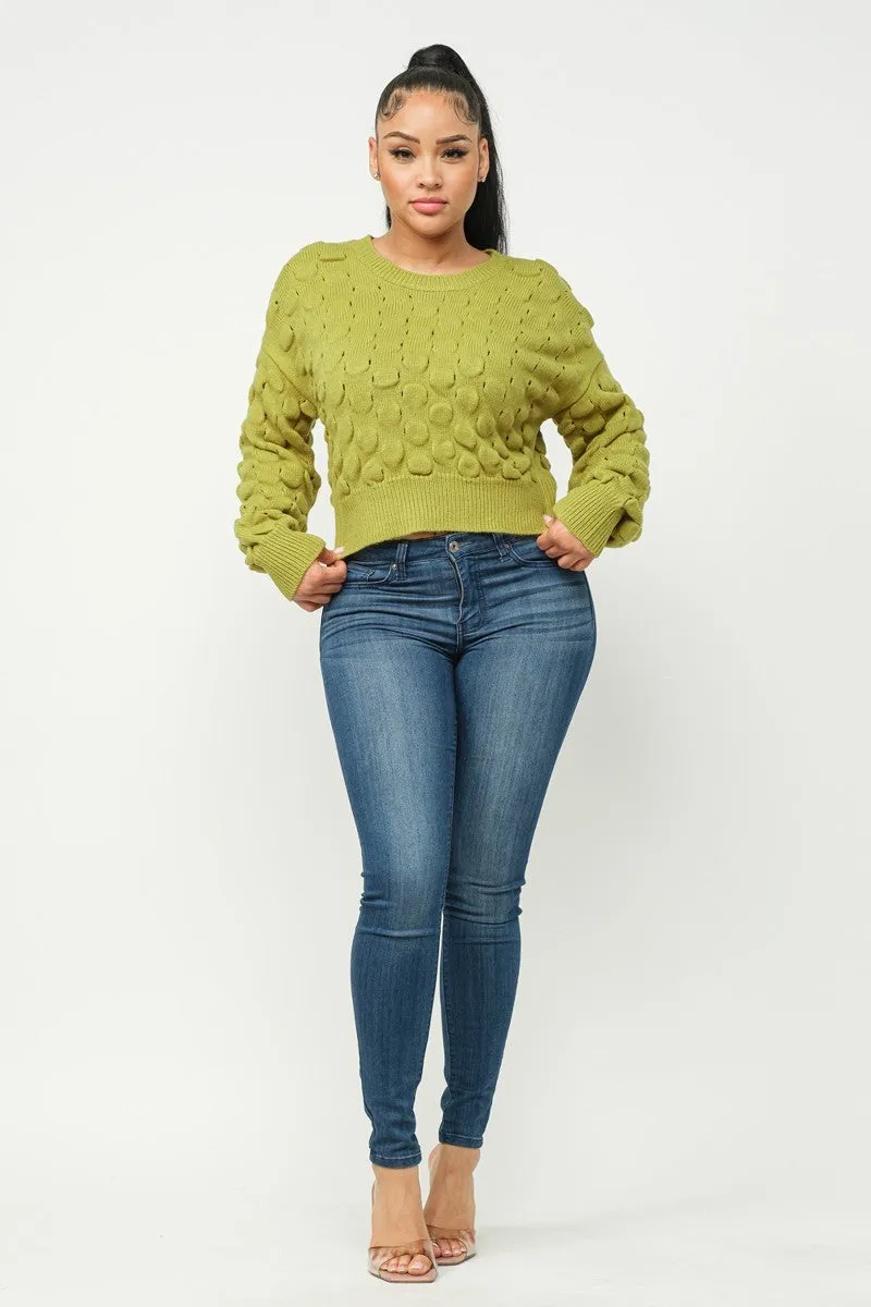 Soft Round Neck Puff Sweater Top