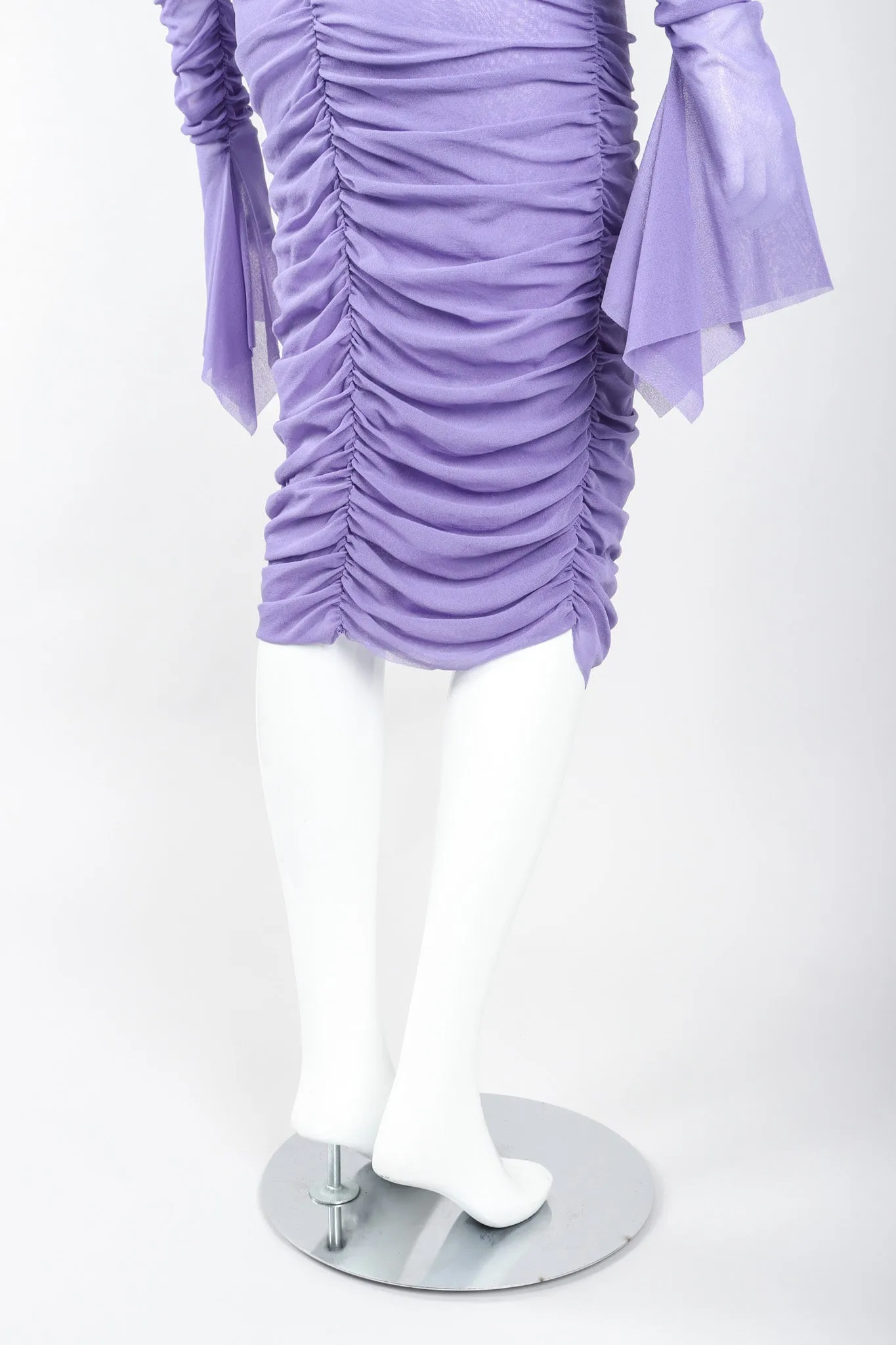 Soleil Ruched Mesh Ruffle Cuff Dress
