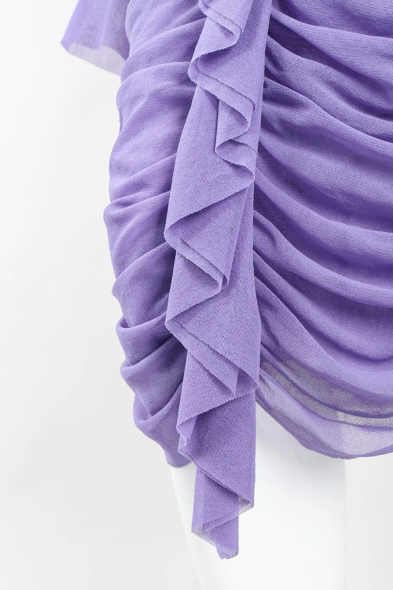 Soleil Ruched Mesh Ruffle Cuff Dress