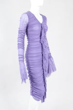 Soleil Ruched Mesh Ruffle Cuff Dress