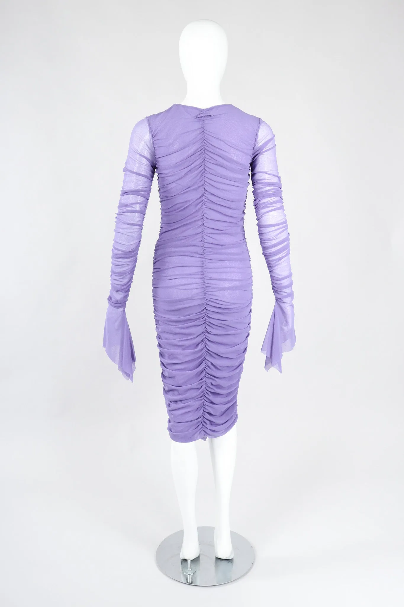 Soleil Ruched Mesh Ruffle Cuff Dress