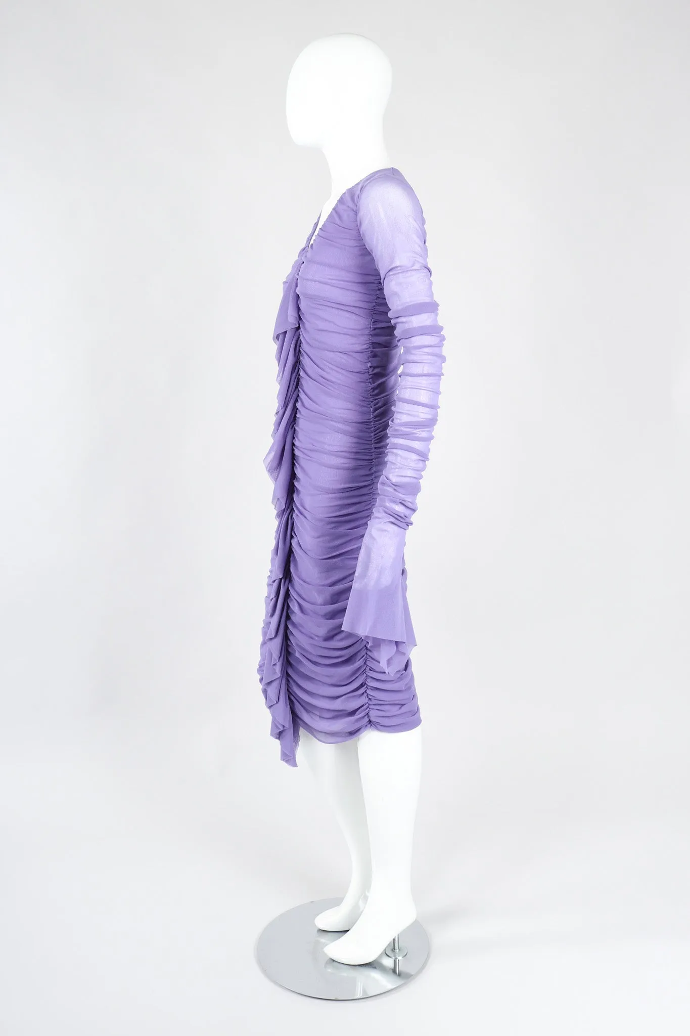 Soleil Ruched Mesh Ruffle Cuff Dress
