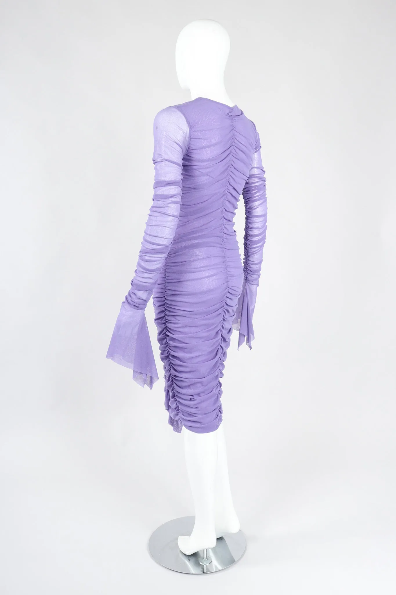 Soleil Ruched Mesh Ruffle Cuff Dress
