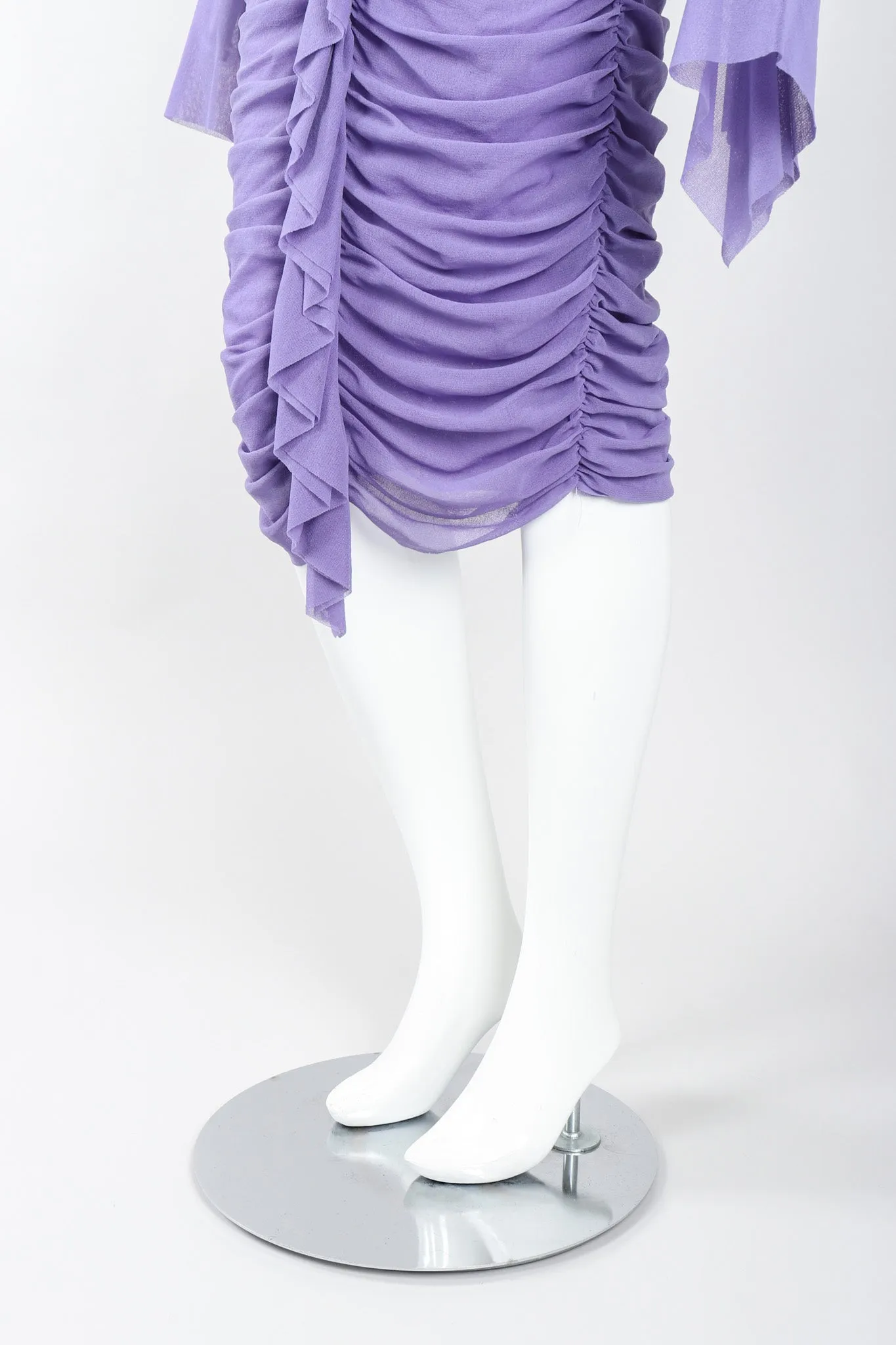 Soleil Ruched Mesh Ruffle Cuff Dress