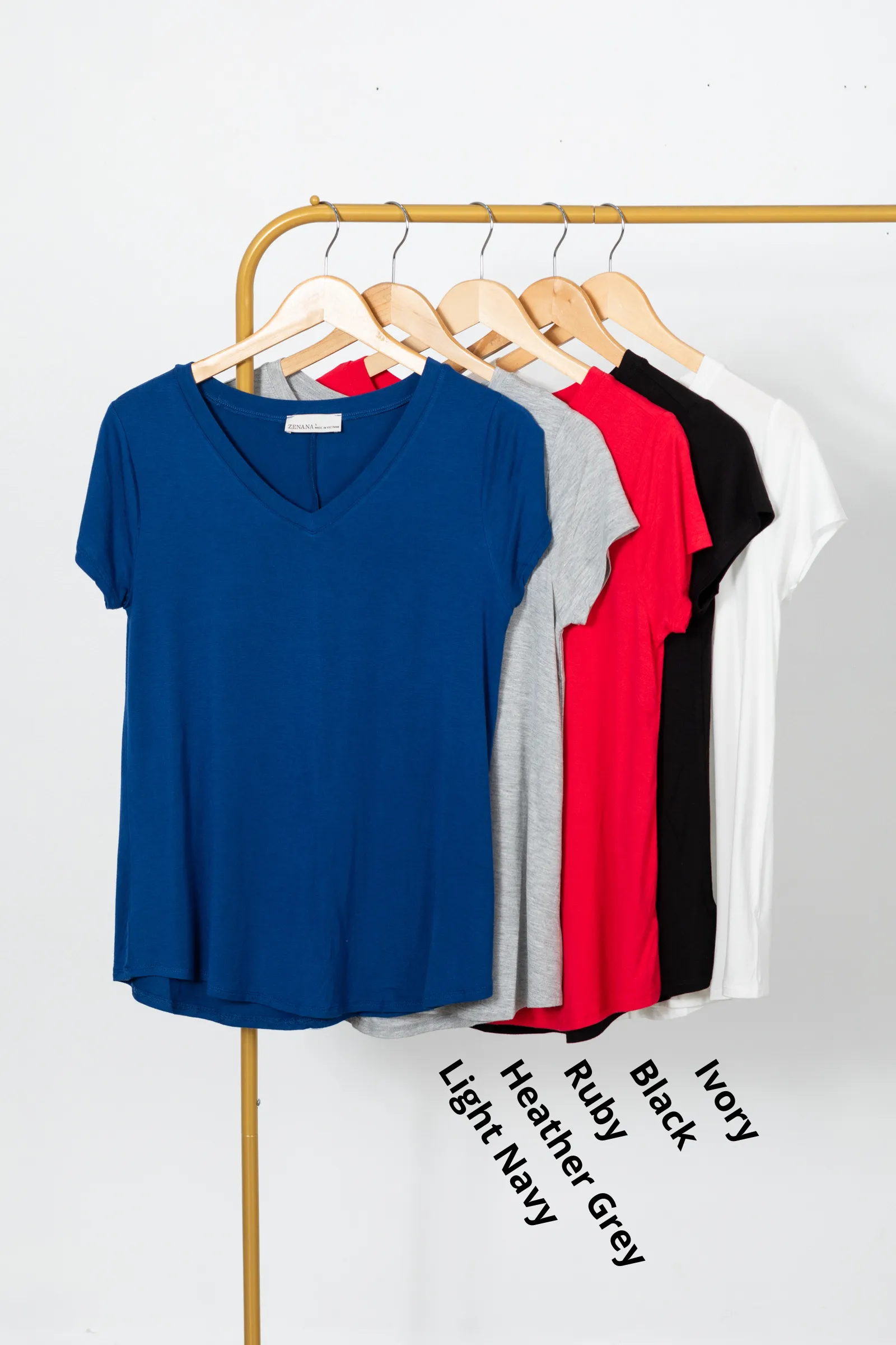 Solid Rayon Short Sleeve V-Neck Knit Top