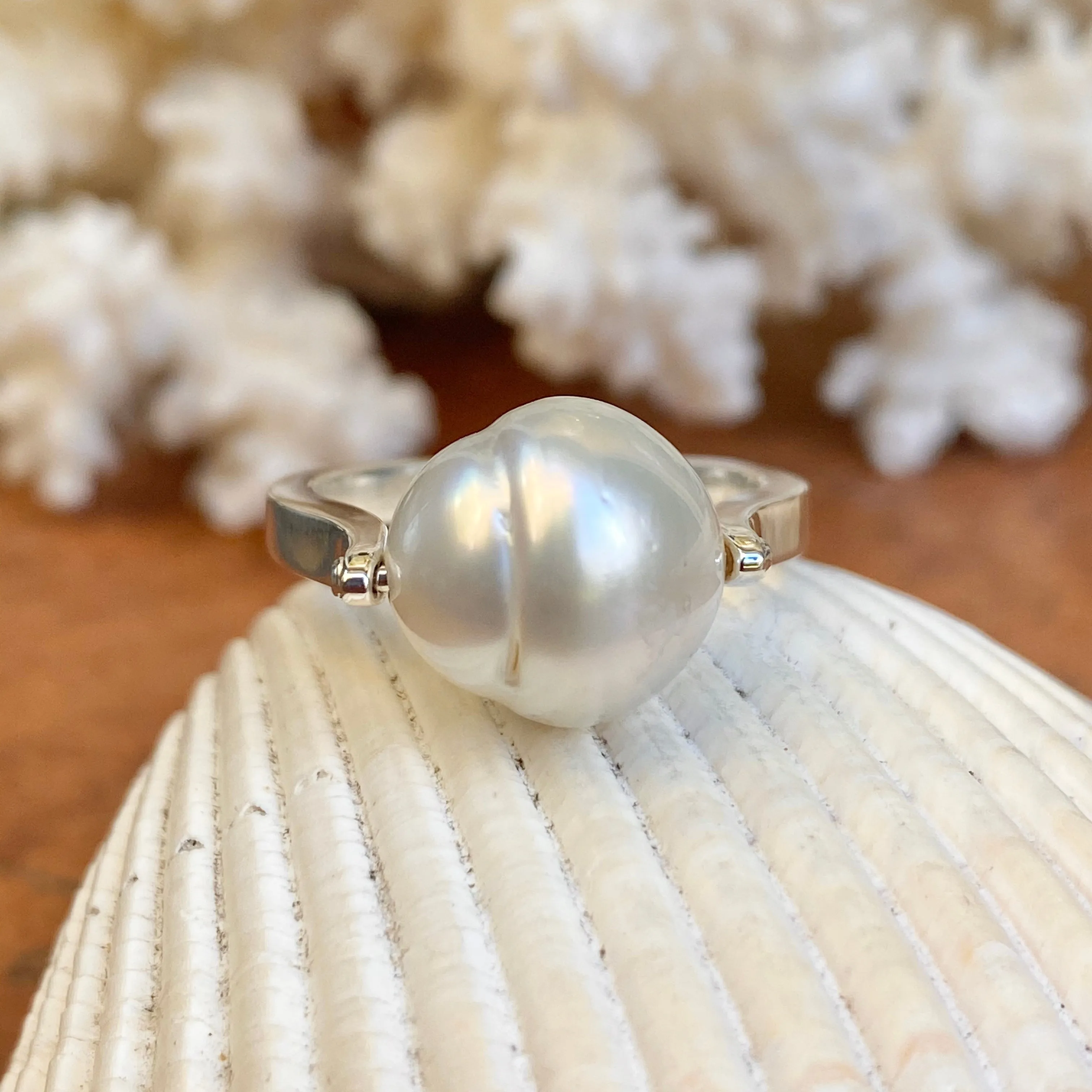 Sterling Silver Genuine 12mm Paspaley South Sea Pearl Modern Ring