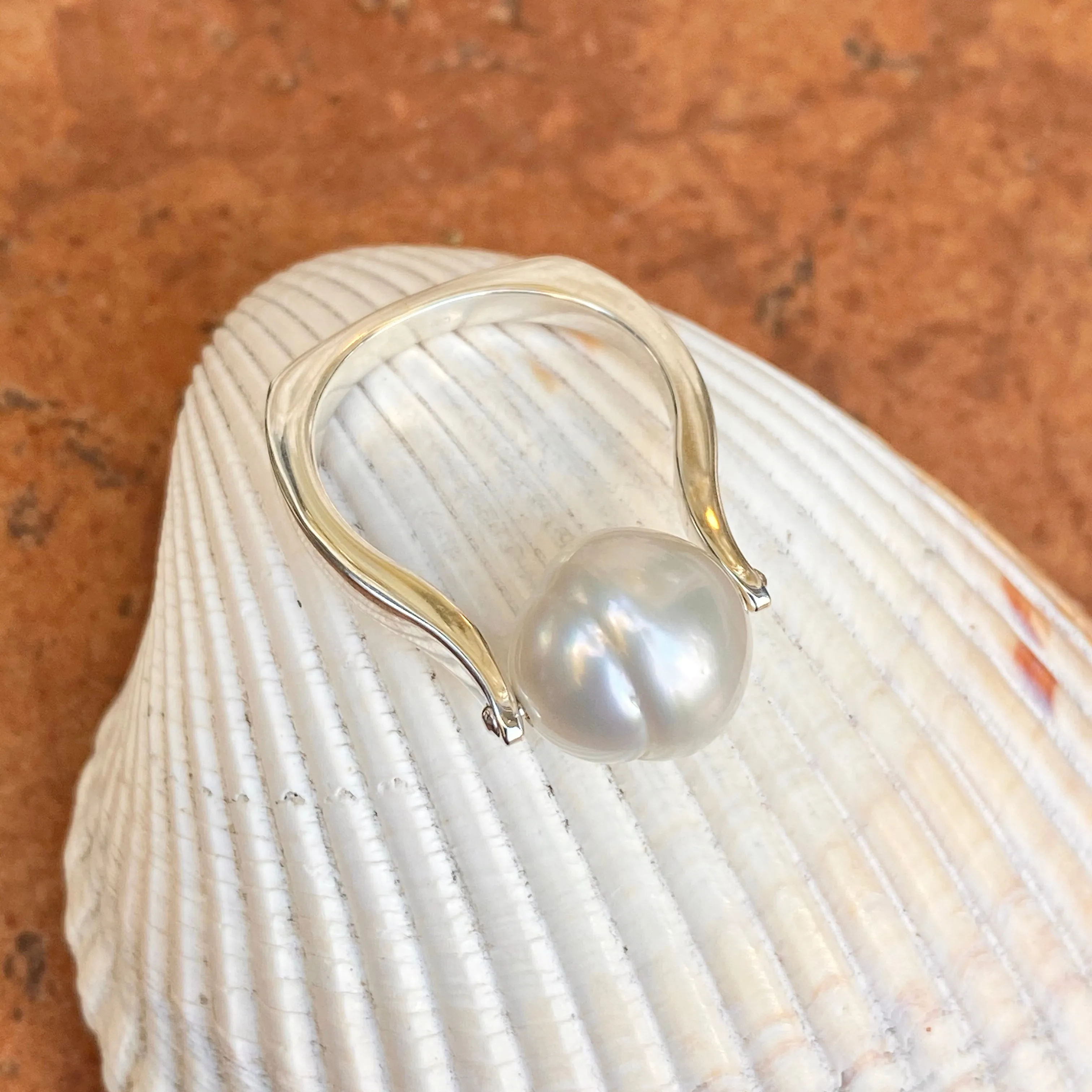 Sterling Silver Genuine 12mm Paspaley South Sea Pearl Modern Ring