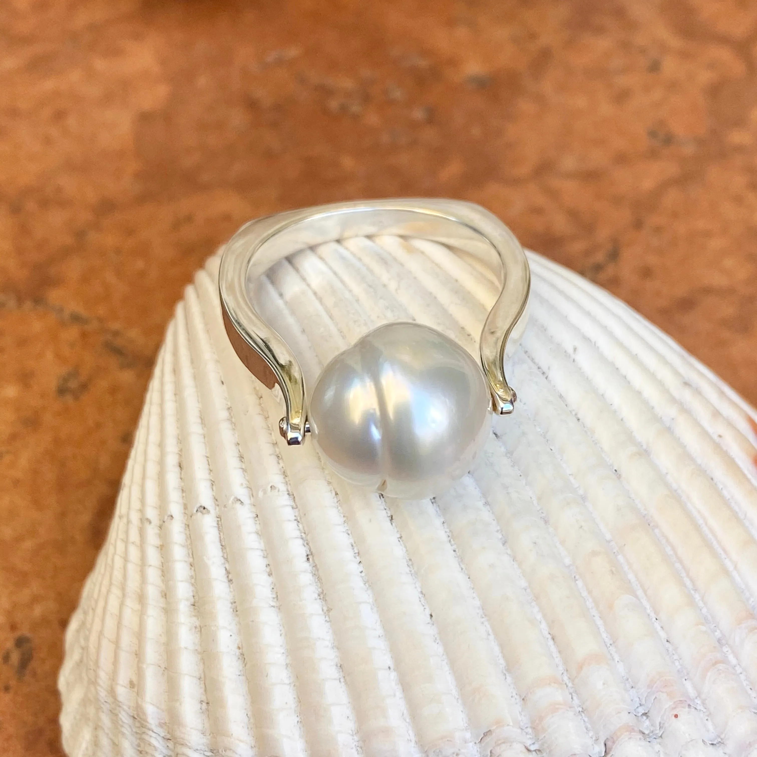 Sterling Silver Genuine 12mm Paspaley South Sea Pearl Modern Ring