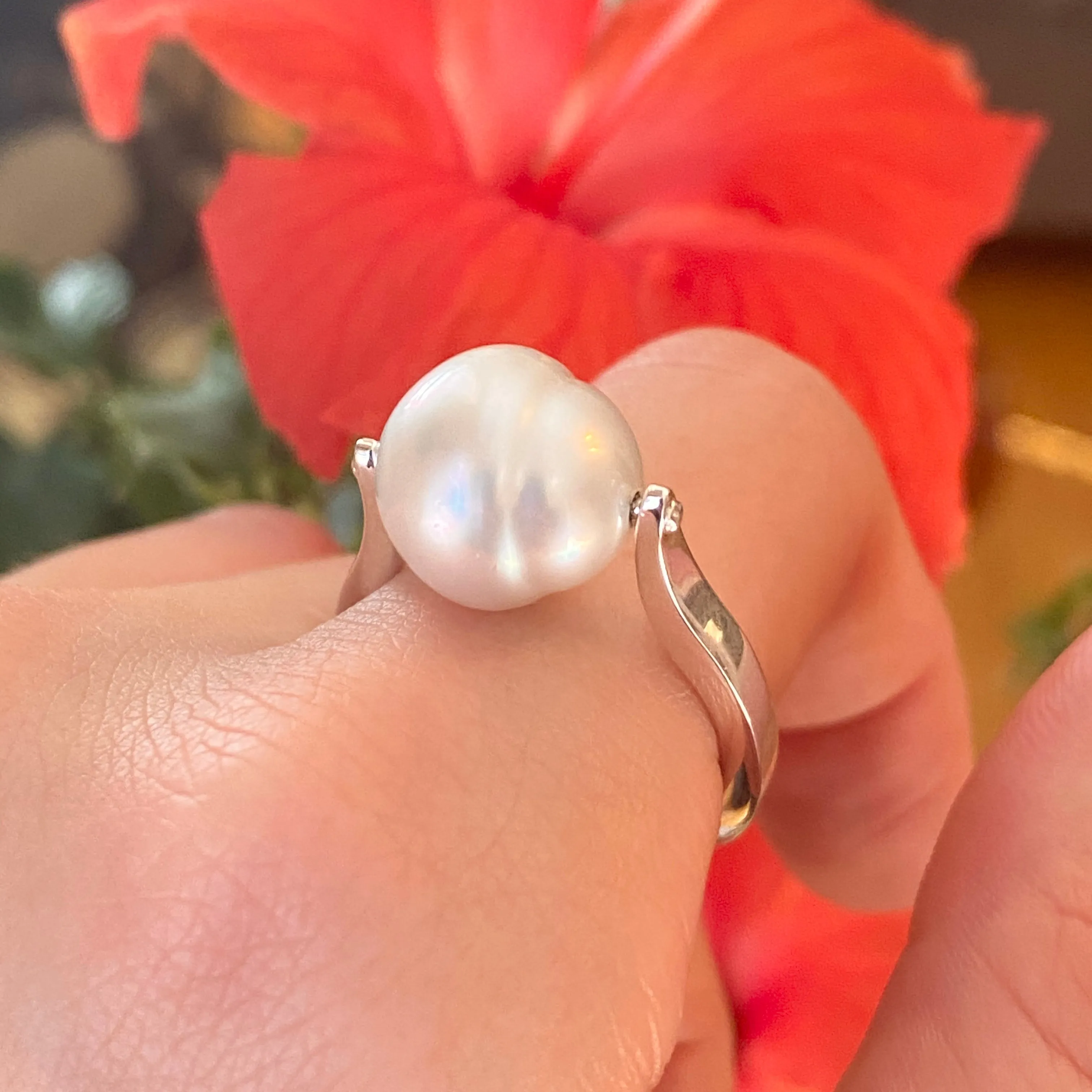 Sterling Silver Genuine 12mm Paspaley South Sea Pearl Modern Ring