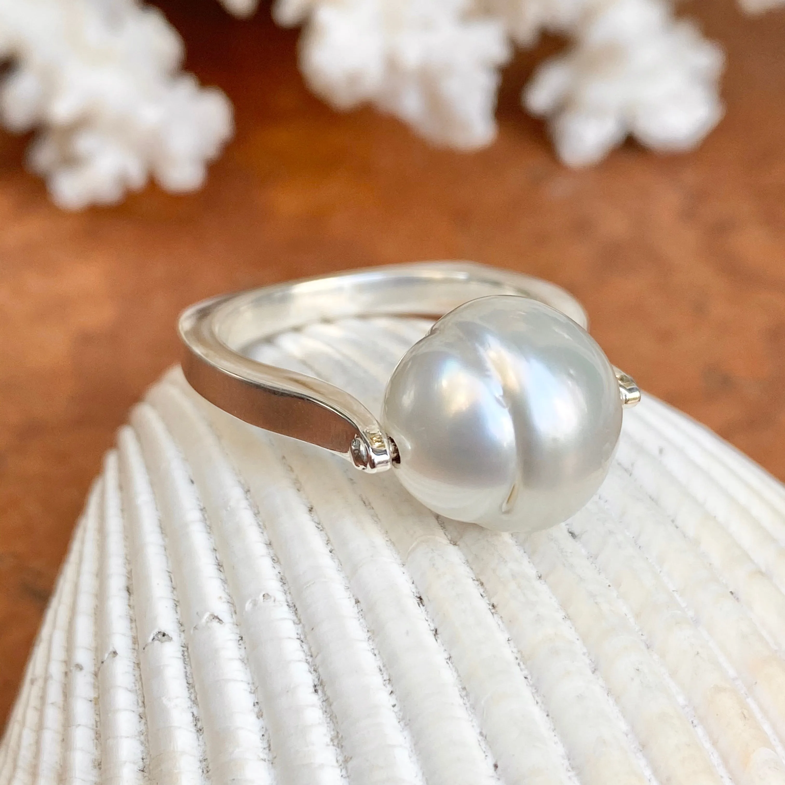 Sterling Silver Genuine 12mm Paspaley South Sea Pearl Modern Ring