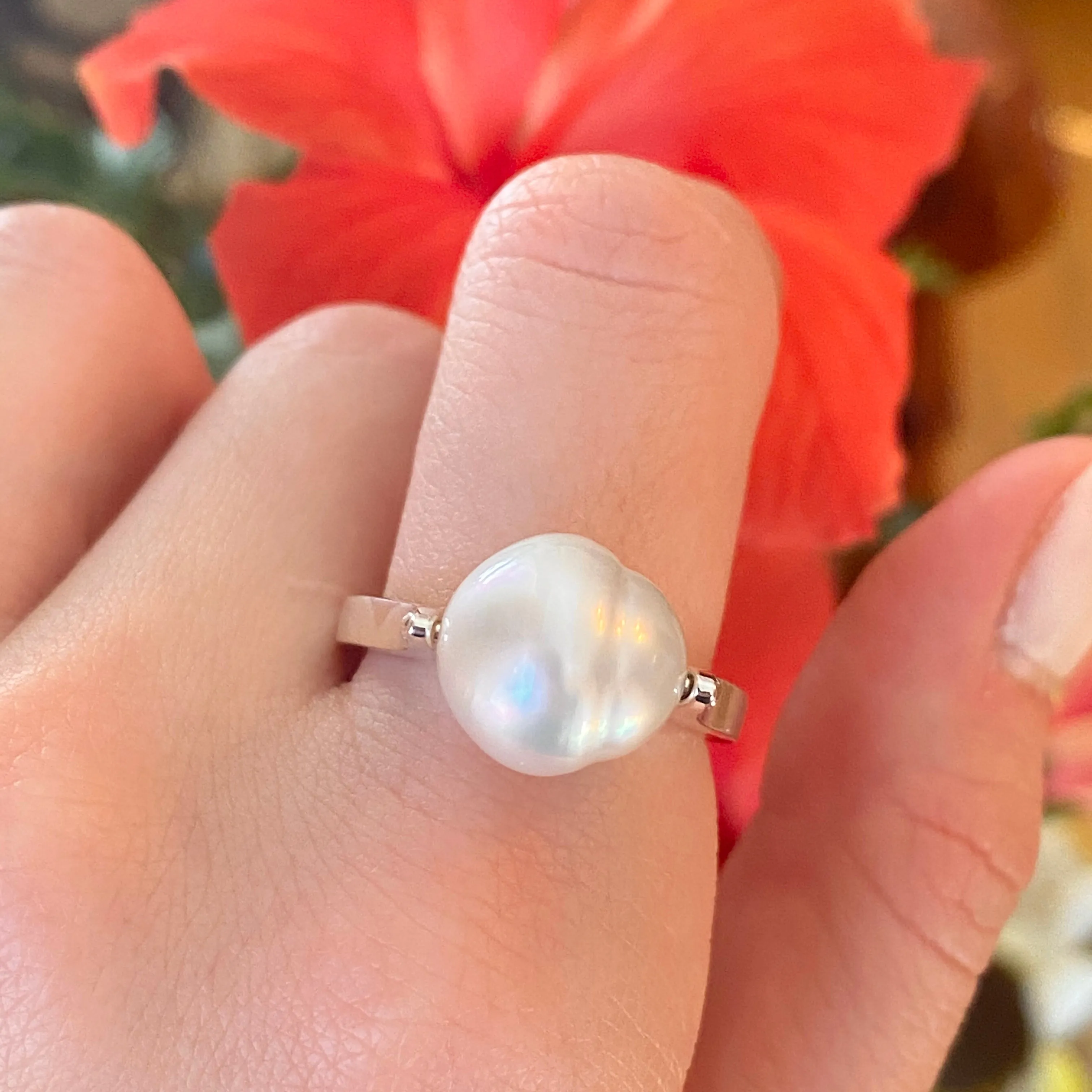 Sterling Silver Genuine 12mm Paspaley South Sea Pearl Modern Ring